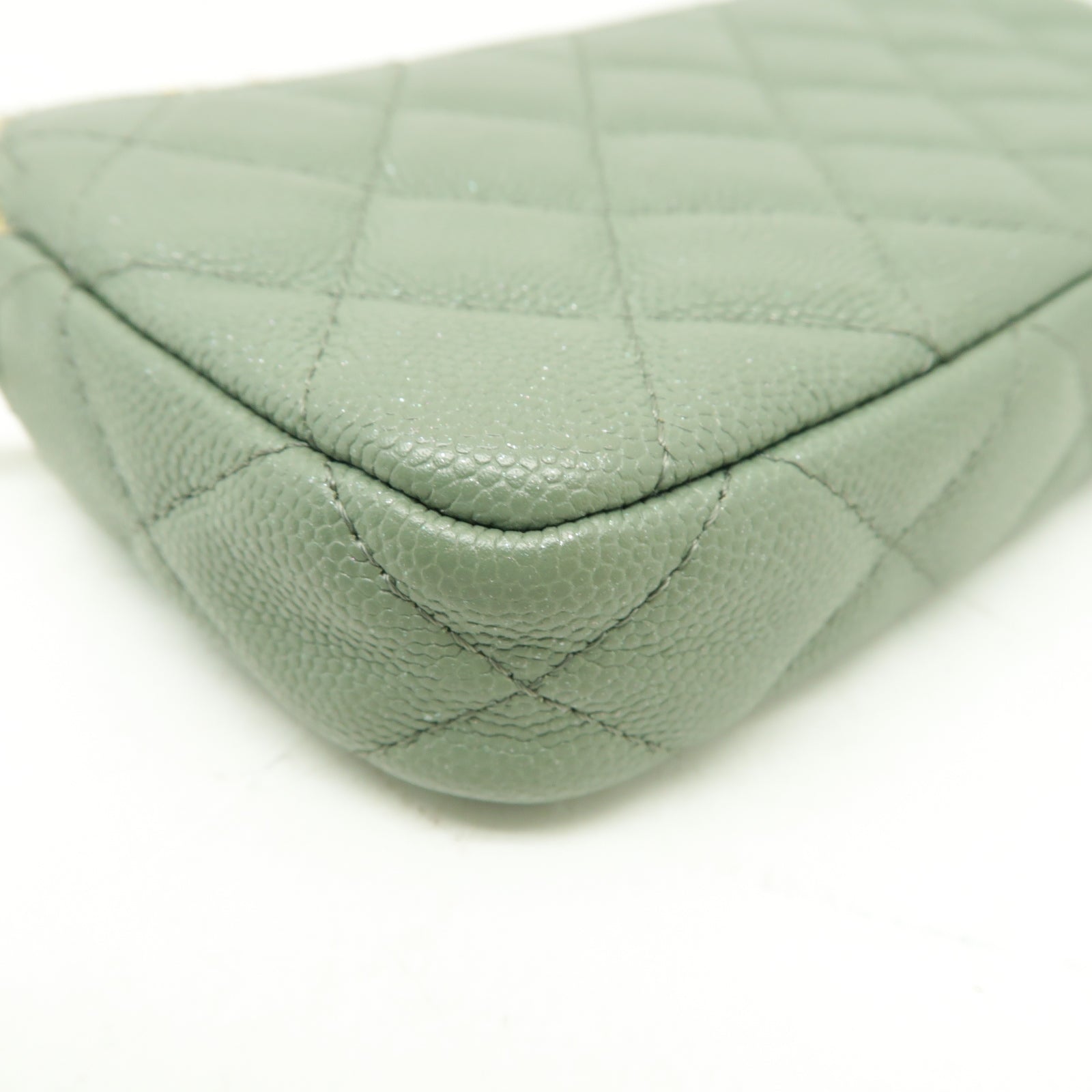 CHANEL 菱格Caviar皮革Chain Shoulder Bag金扣鏈帶肩背袋綠色