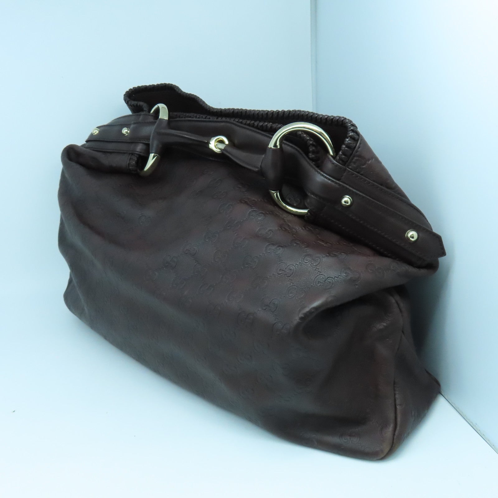 GUCCI 皮革Shoulder Bag金扣肩背袋啡色