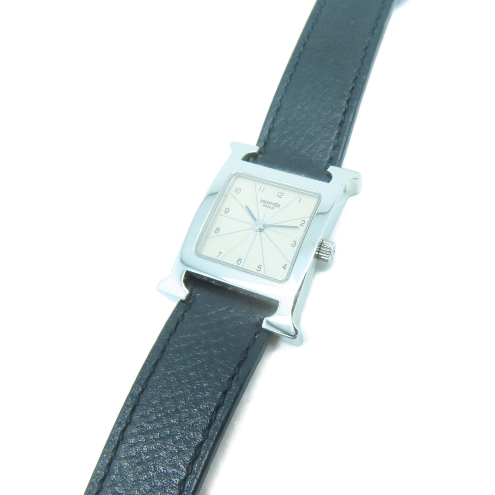 HERMES 皮革/不鏽鋼H watch手錶石英機芯米色/黑色