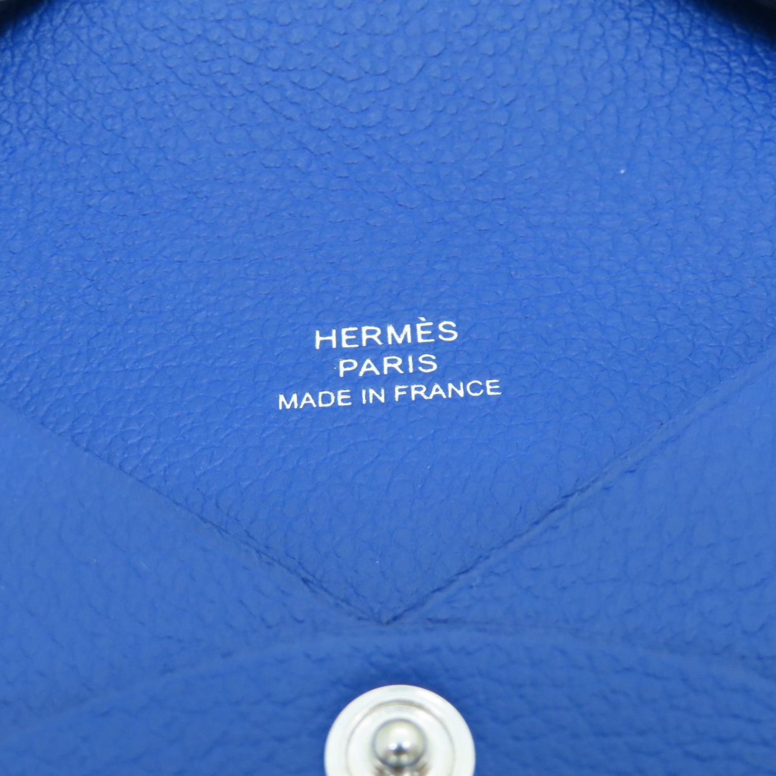 HERMES Evercolor皮革Calvi銀扣卡片包藍色