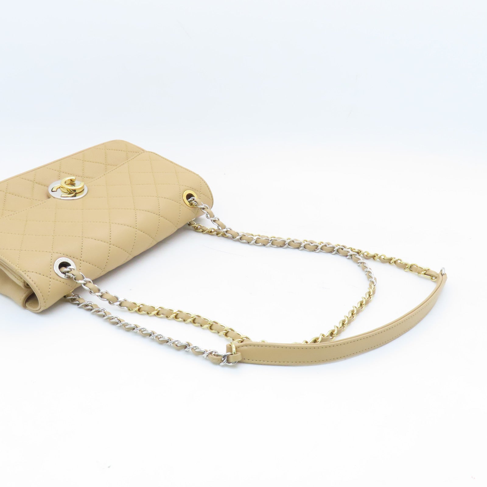 CHANEL Rhombus Leather Chain Shoulder Bag Chain Shoulder Bag Beige