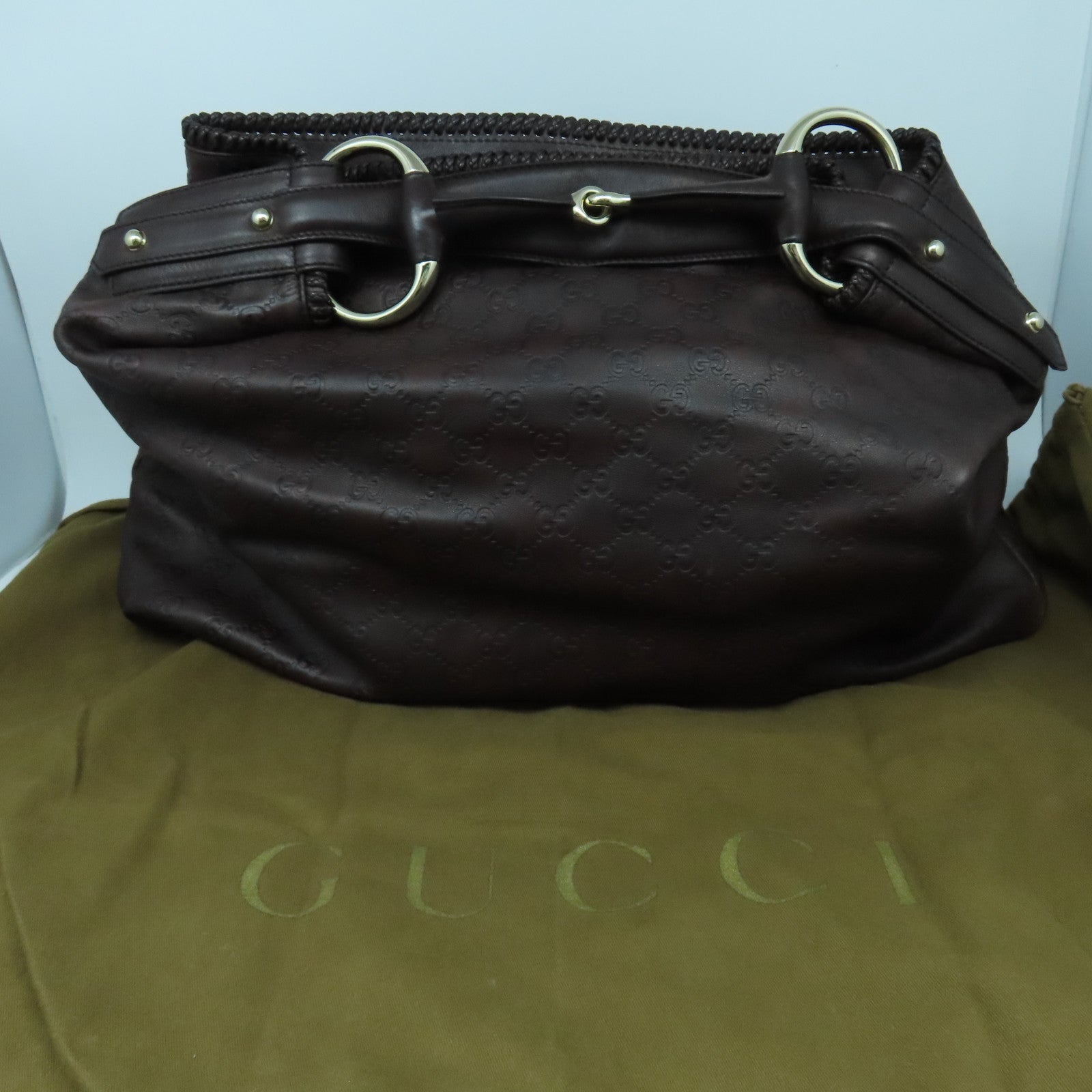 GUCCI 皮革Shoulder Bag金扣肩背袋啡色