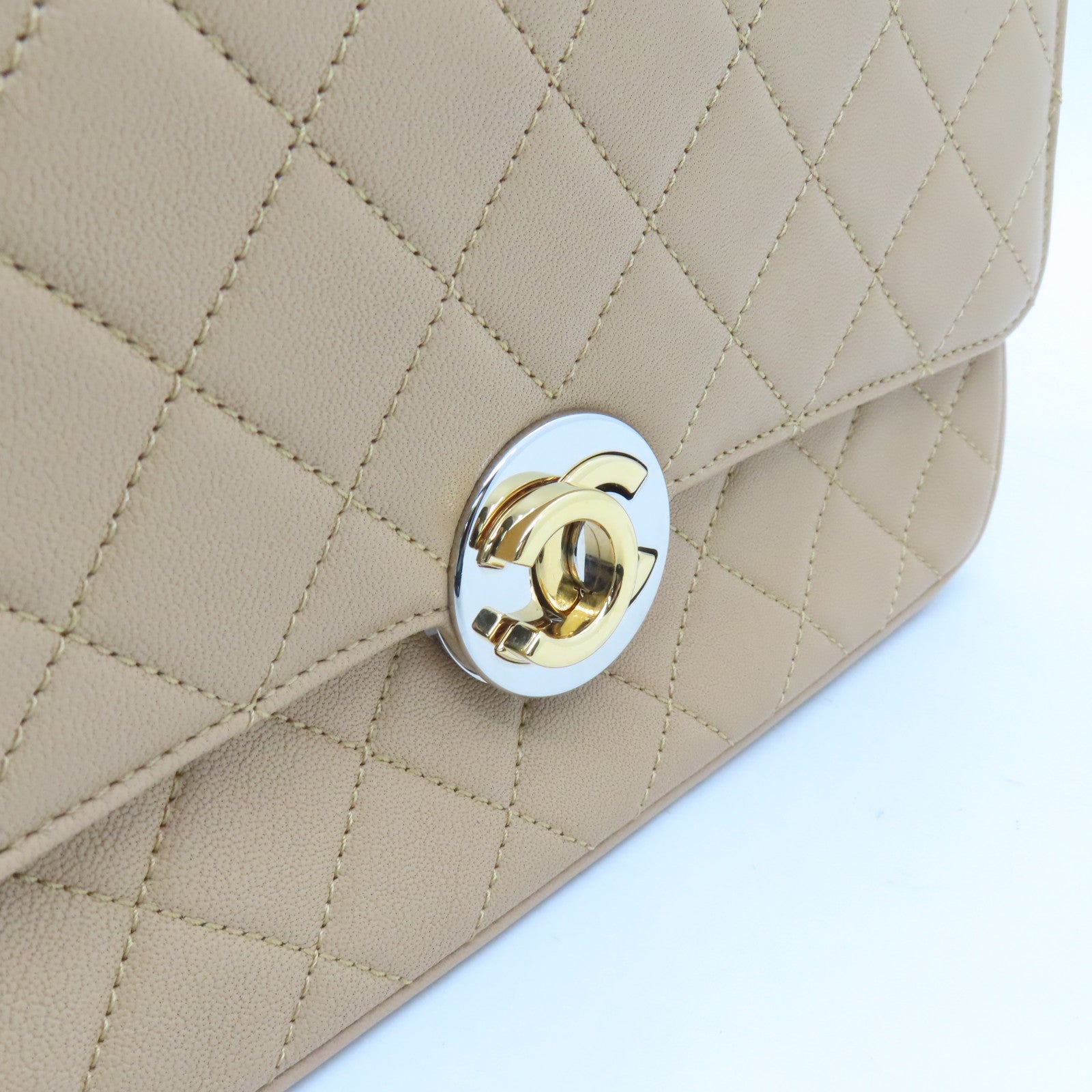 CHANEL Rhombus Leather Chain Shoulder Bag Chain Shoulder Bag Beige