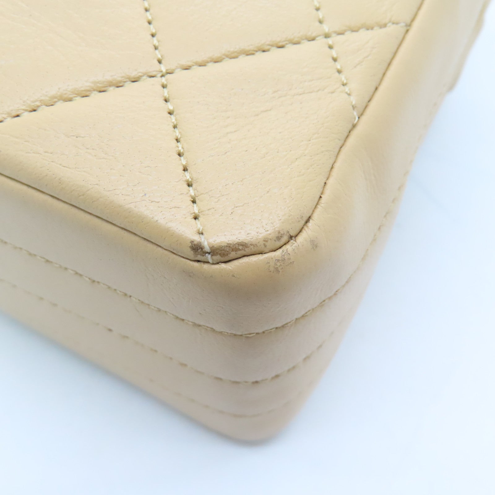 CHANEL Diamond Sheepskin Leather Chain Shoulder Bag Gold Buckle Chain Belt Shoulder Bag Beige