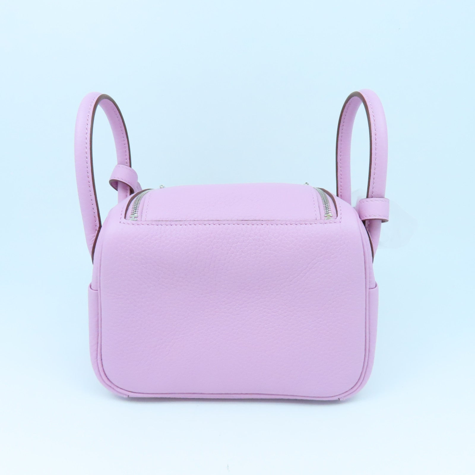 HERMES Clemence Leather Mini Lindy Silver Buckle Handle Shoulder Bag Purple