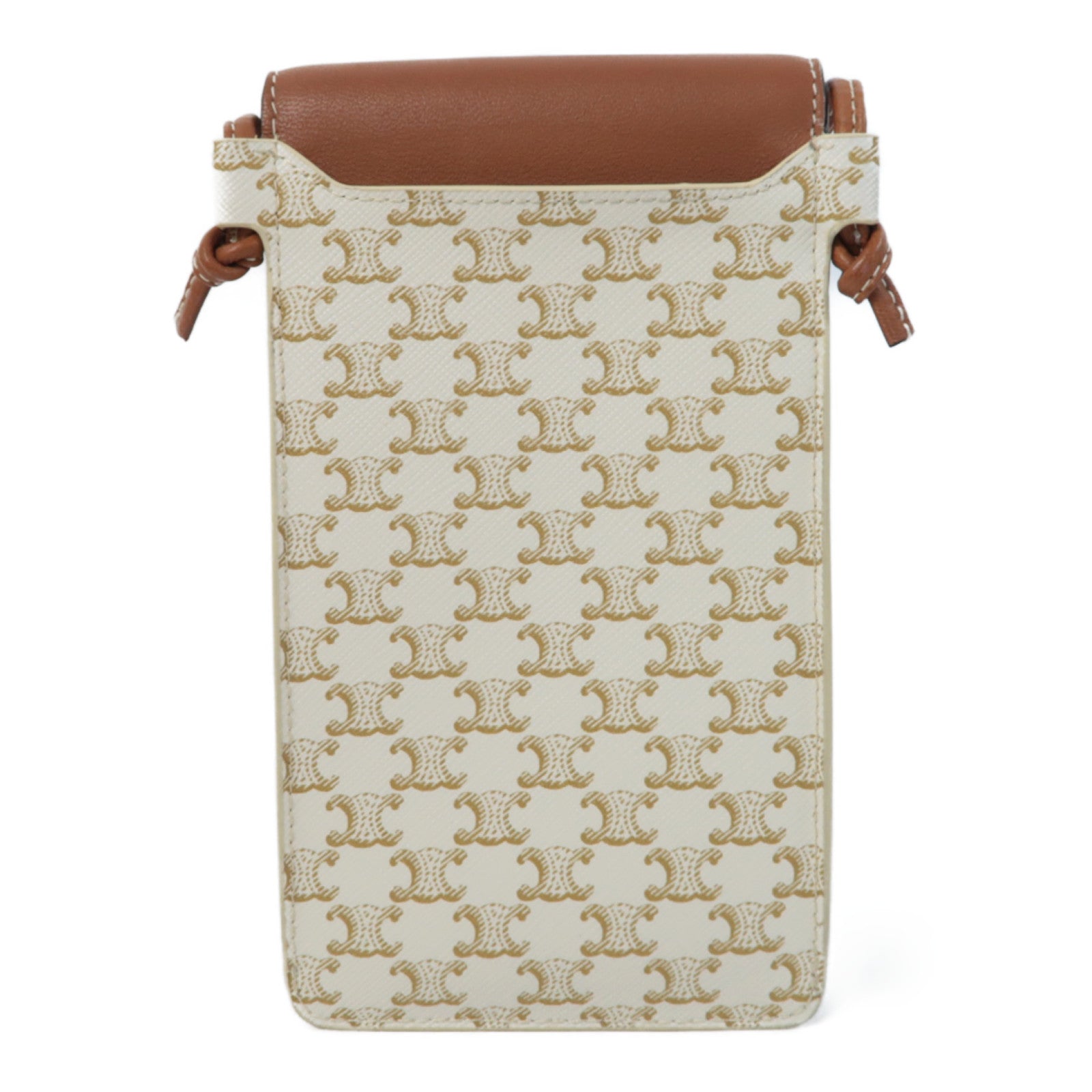 CELINE 塗層帆布/牛皮皮革Crossbody Bag肩背袋白色/啡色