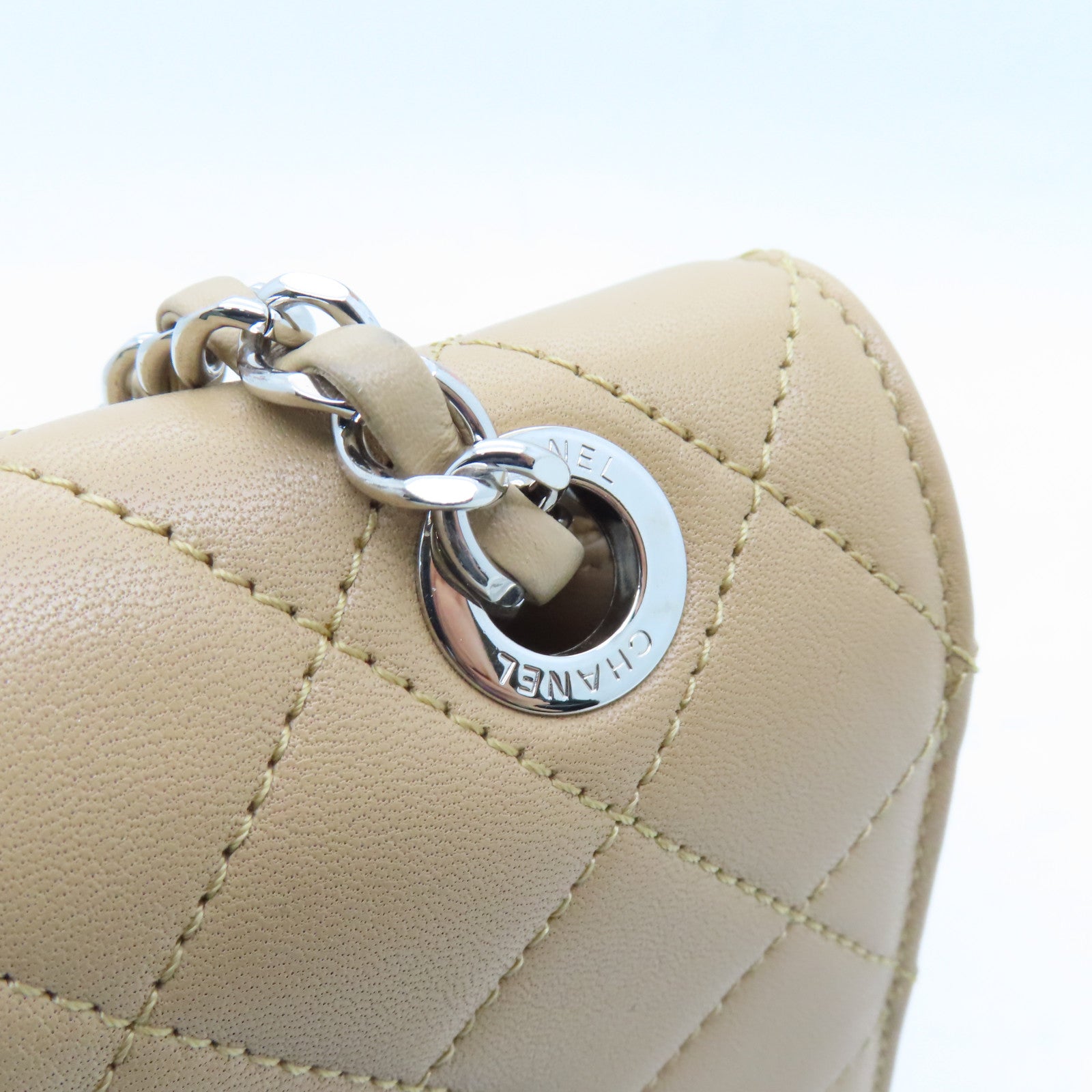 CHANEL Rhombus Leather Chain Shoulder Bag Chain Shoulder Bag Beige