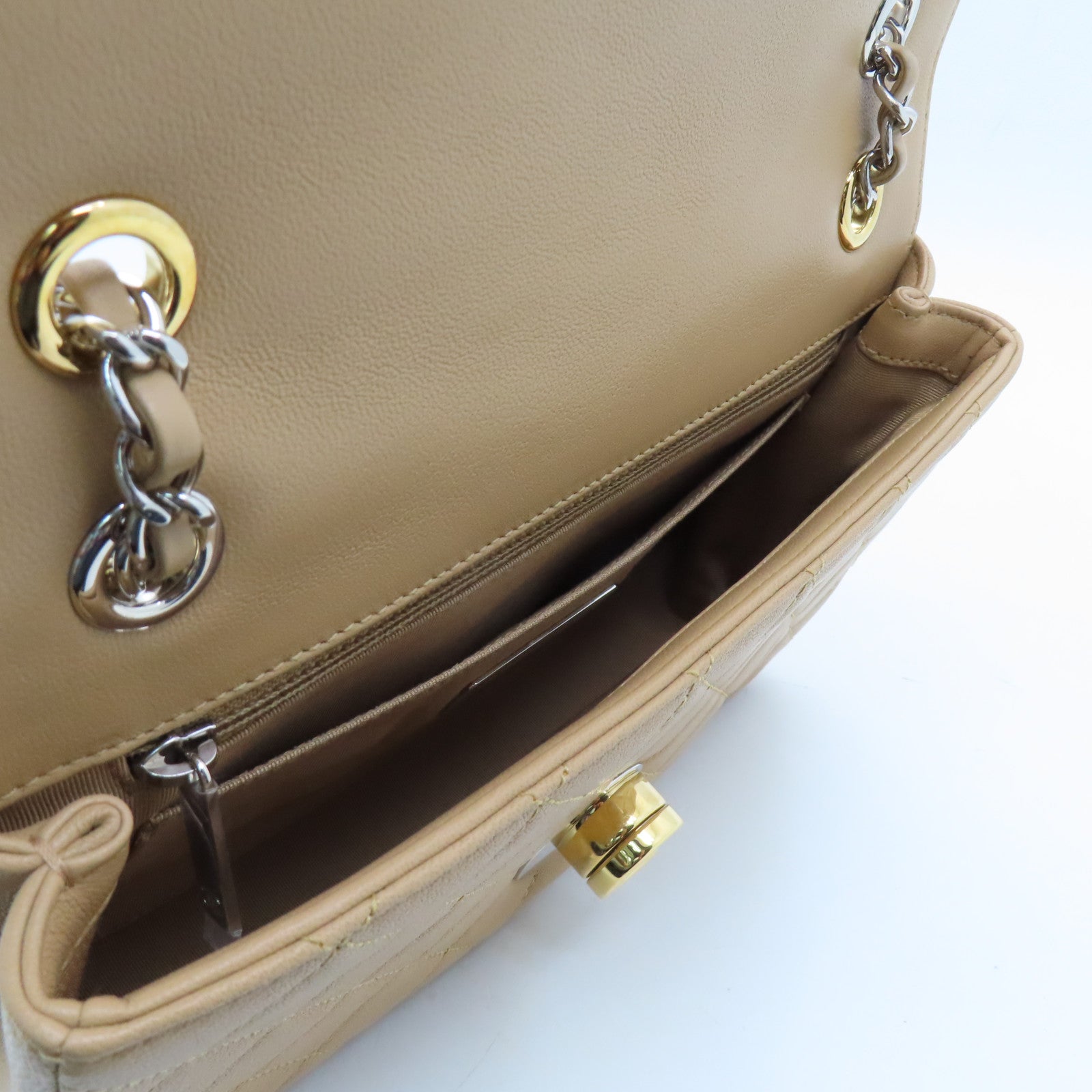 CHANEL Rhombus Leather Chain Shoulder Bag Chain Shoulder Bag Beige