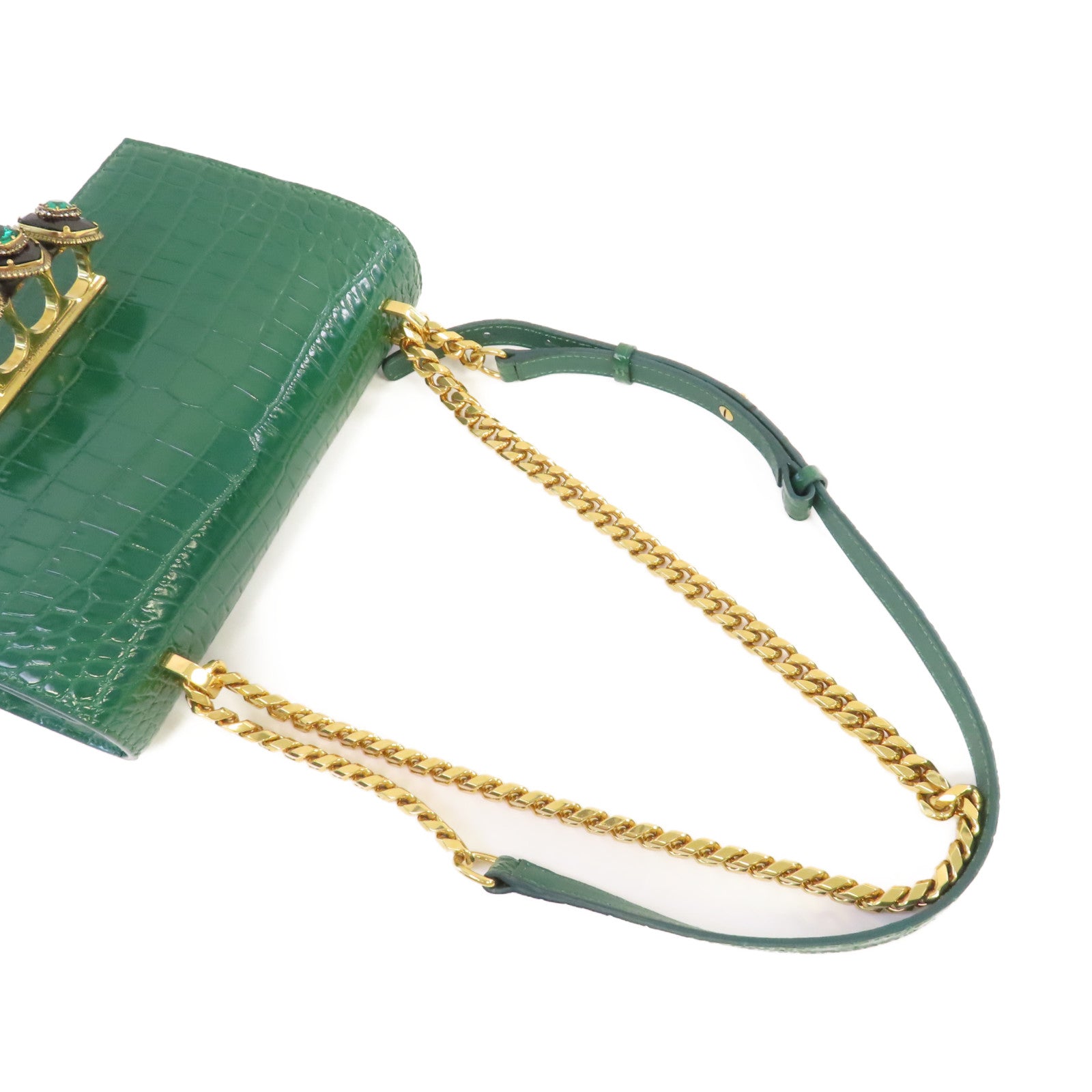 Alexander McQueen 牛皮皮革Chain Shoulder Bag金扣鏈帶肩背袋綠色
