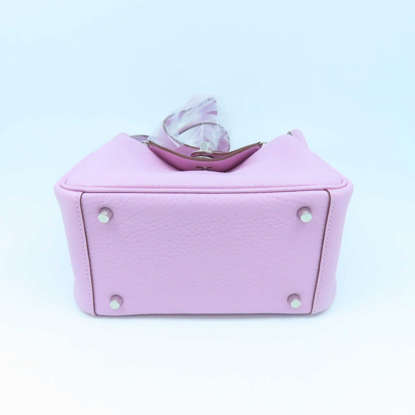 HERMES Clemence Leather Mini Lindy Silver Buckle Handle Shoulder Bag Purple