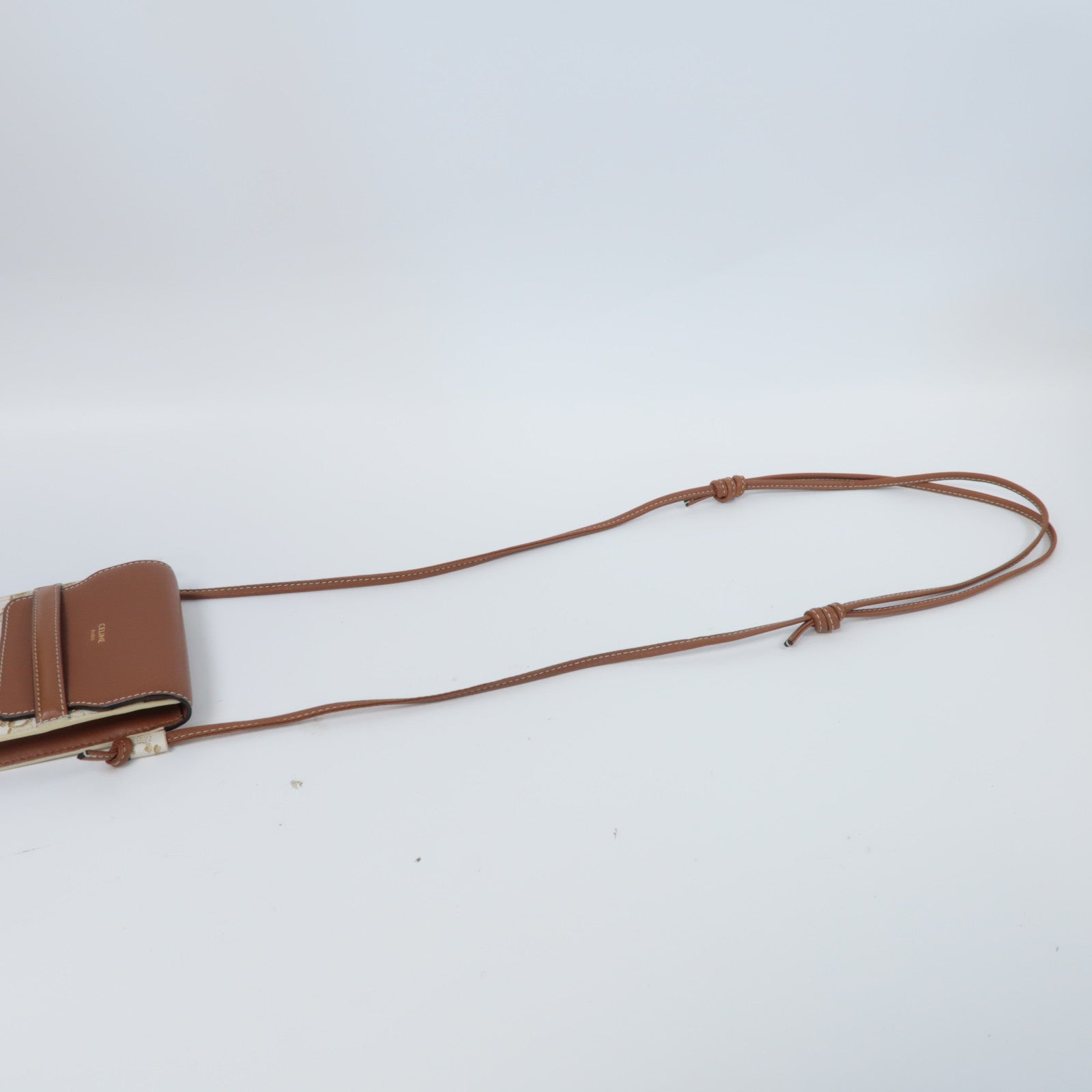 CELINE 塗層帆布/牛皮皮革Crossbody Bag肩背袋白色/啡色
