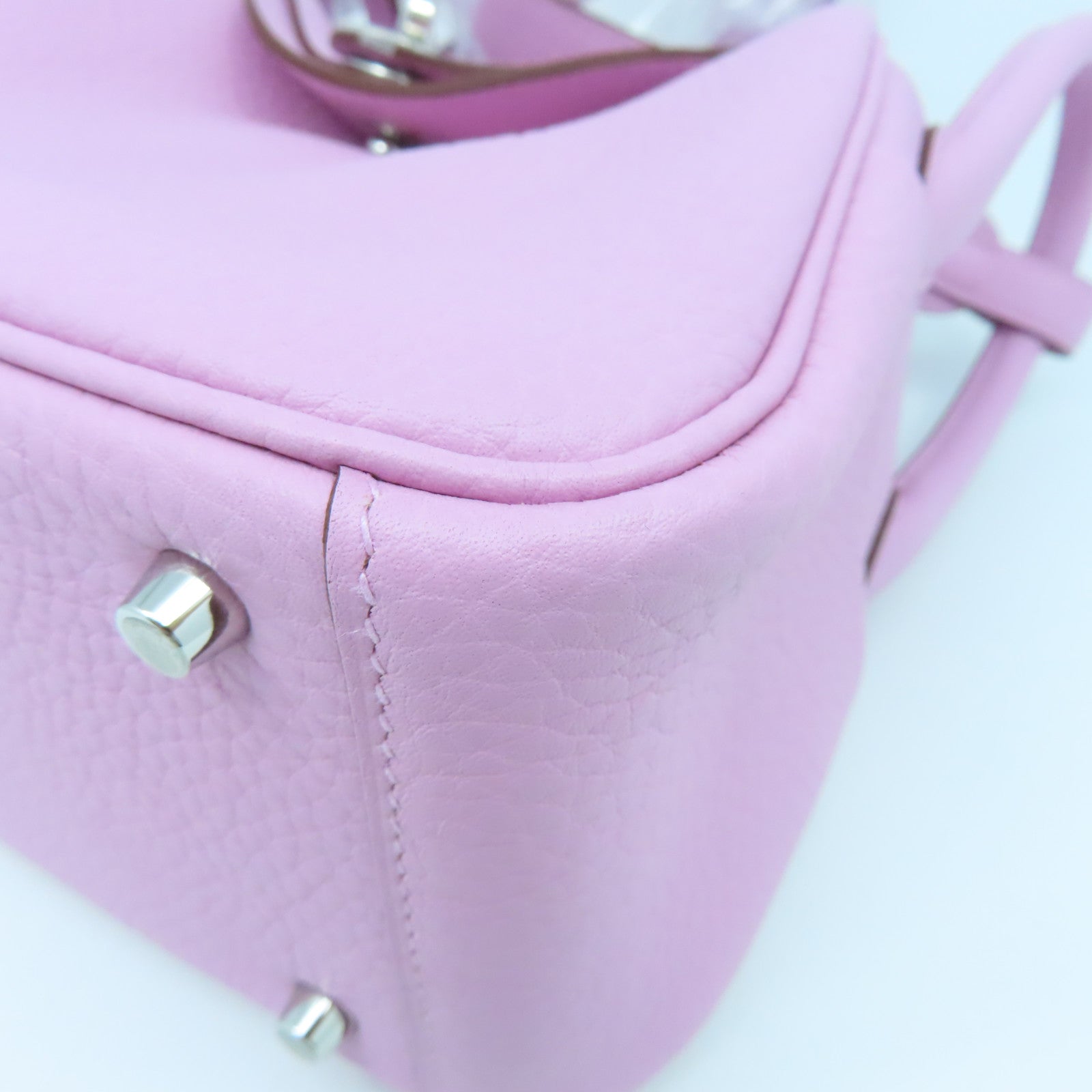 HERMES Clemence Leather Mini Lindy Silver Buckle Handle Shoulder Bag Purple