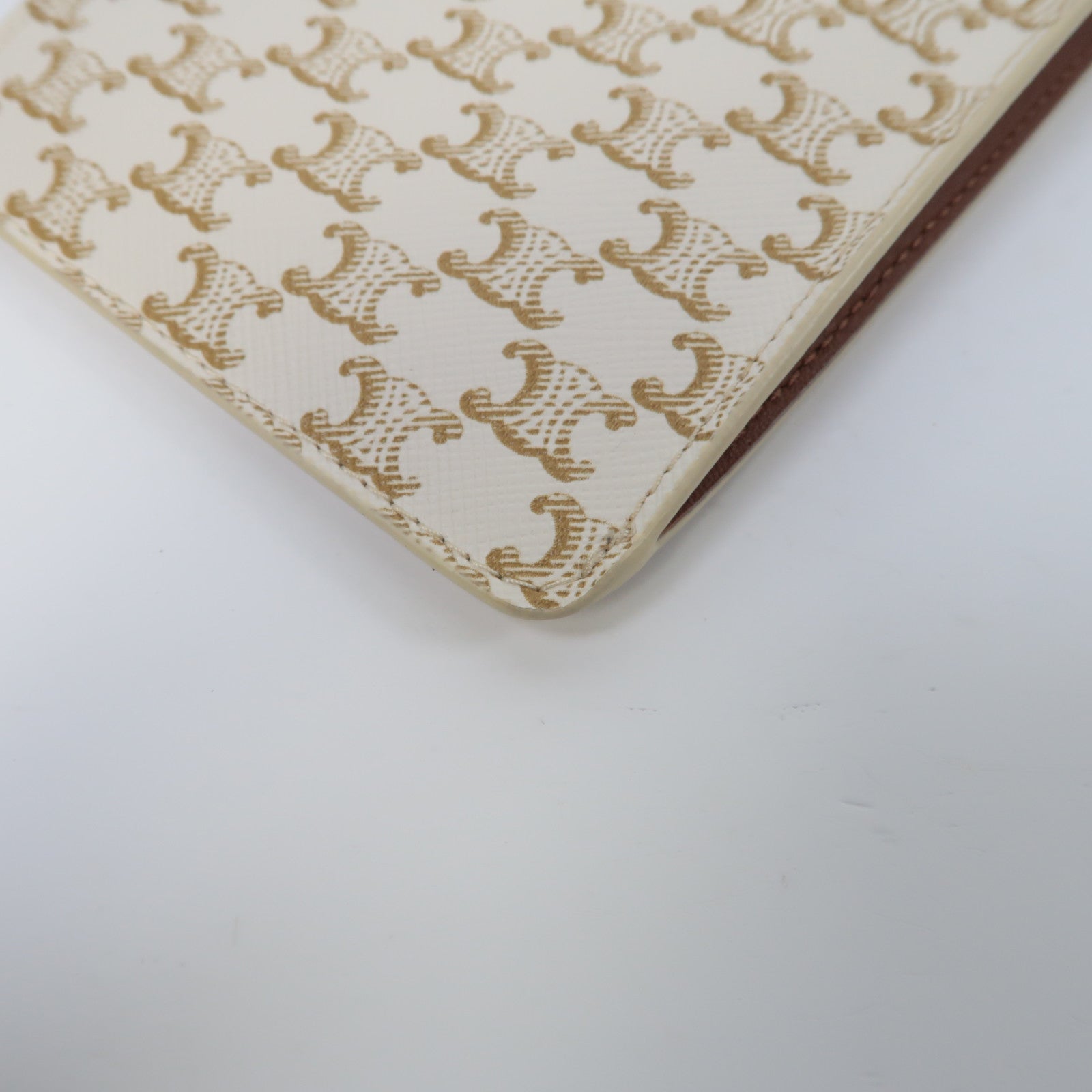 CELINE 塗層帆布/牛皮皮革Crossbody Bag肩背袋白色/啡色