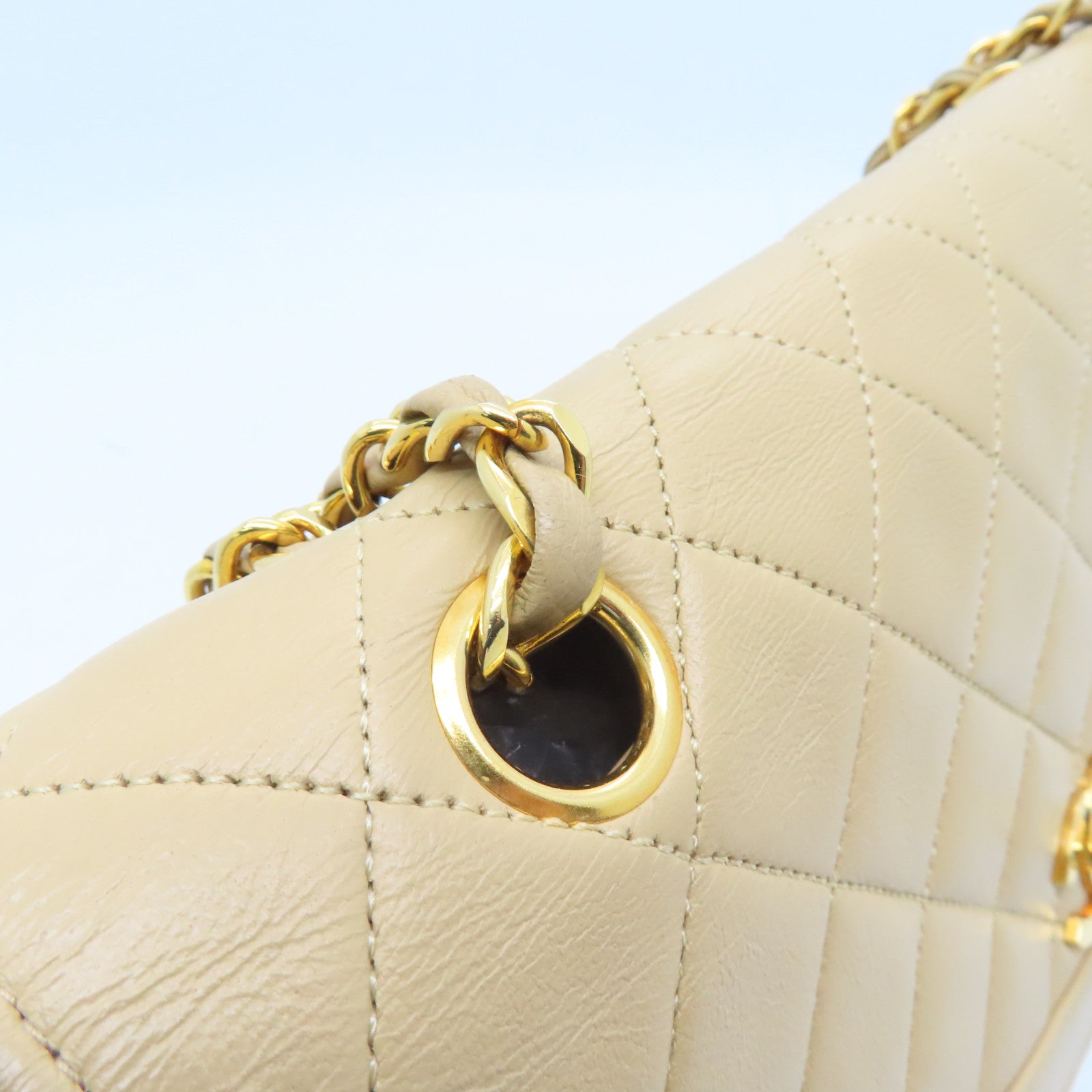 CHANEL Diamond Sheepskin Leather Chain Shoulder Bag Gold Buckle Chain Belt Shoulder Bag Beige