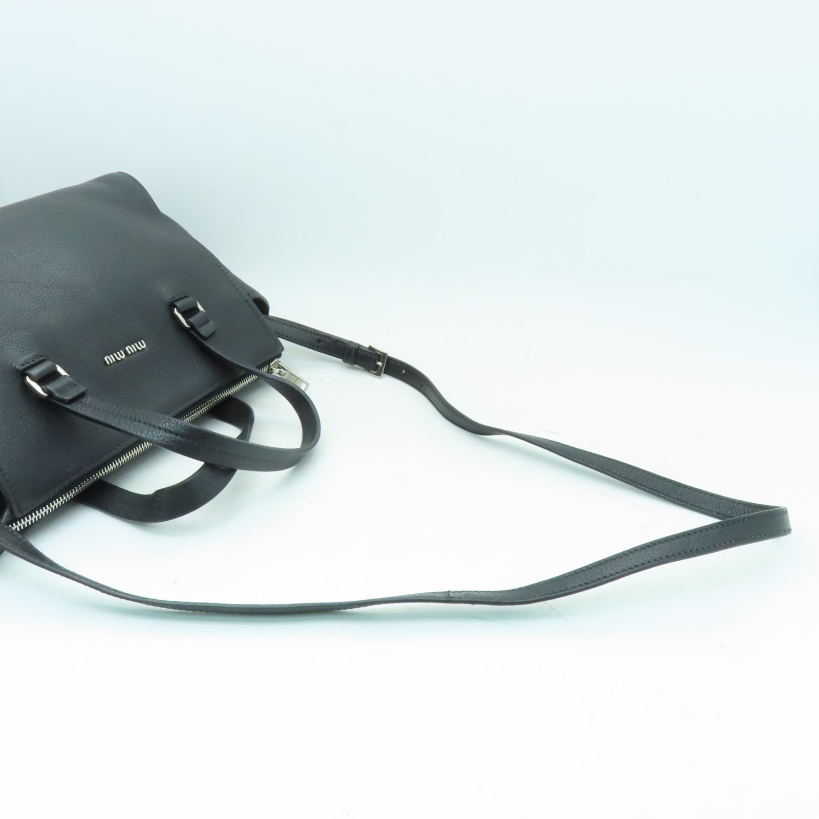 Miu Miu 牛皮皮革2way Shoulder Bag銀扣手挽肩背兩用袋黒色