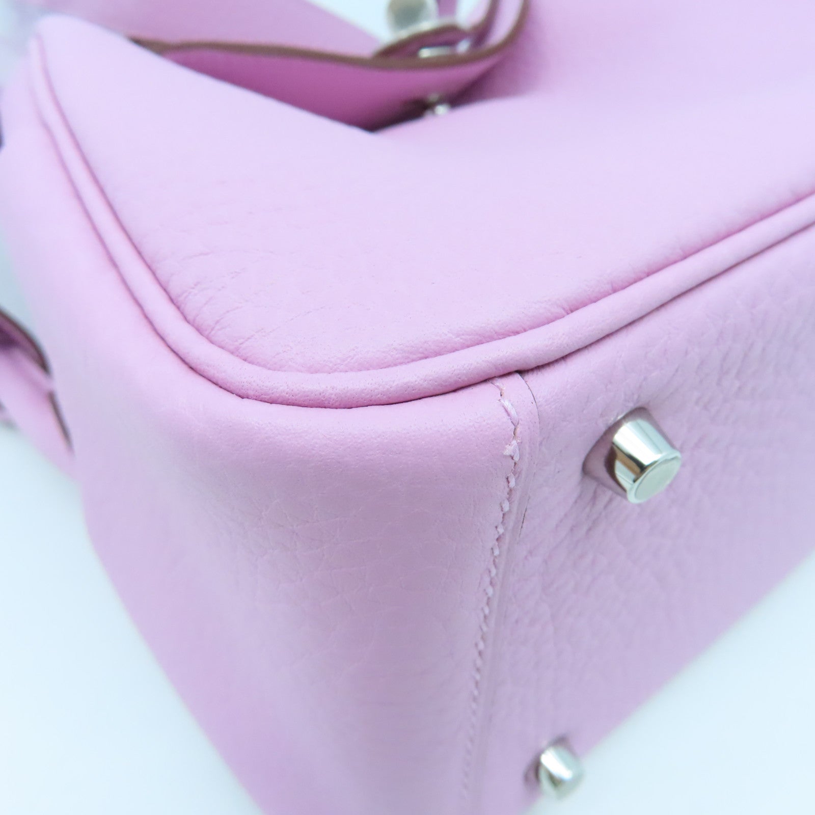 HERMES Clemence Leather Mini Lindy Silver Buckle Handle Shoulder Bag Purple