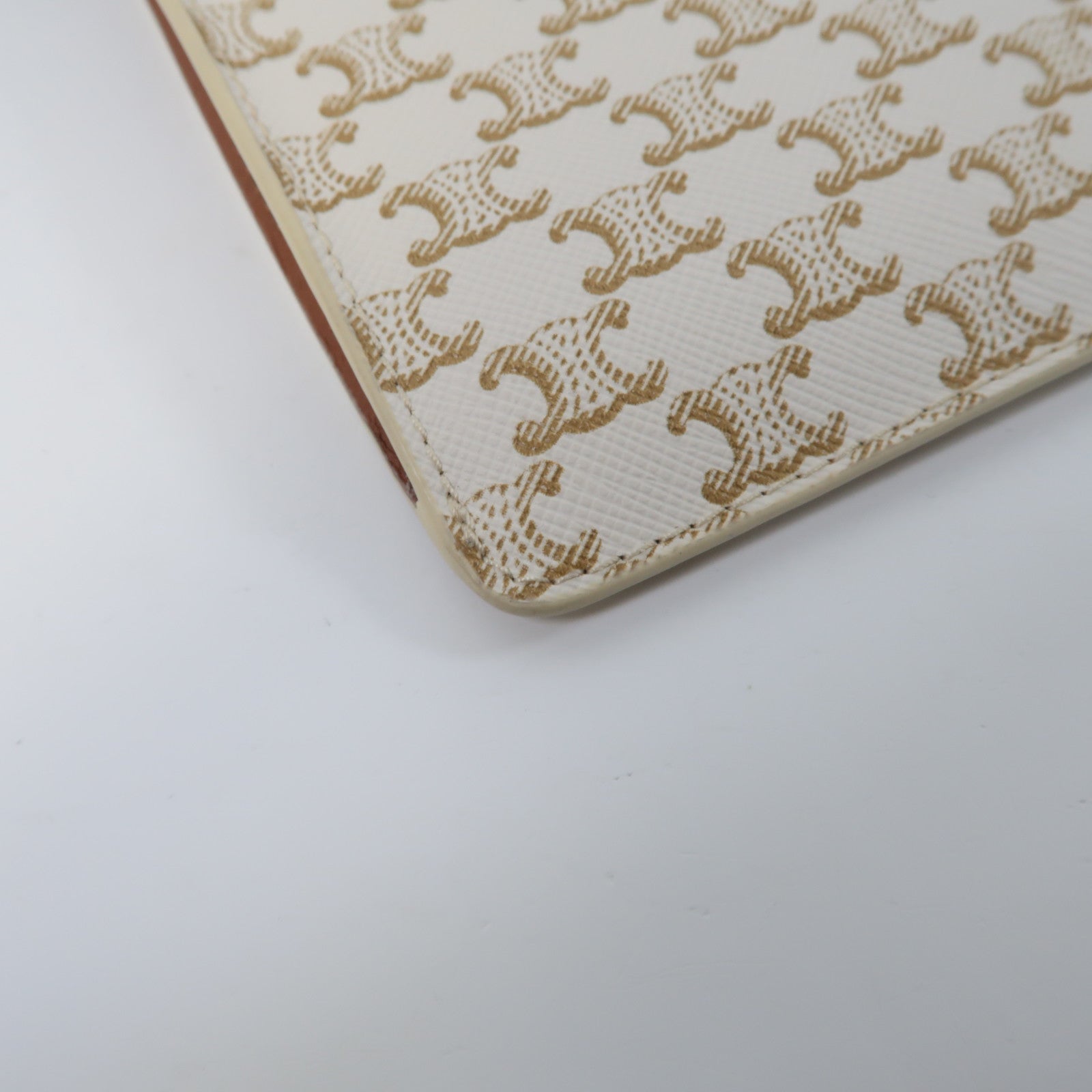 CELINE 塗層帆布/牛皮皮革Crossbody Bag肩背袋白色/啡色