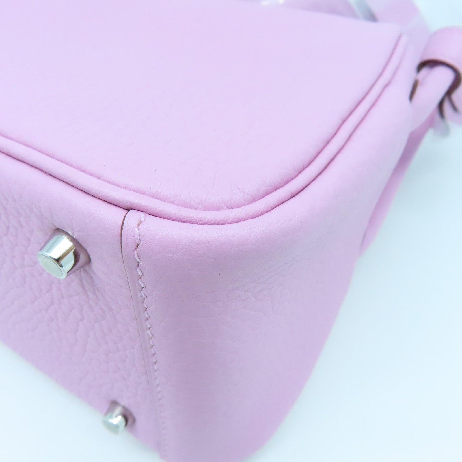 HERMES Clemence Leather Mini Lindy Silver Buckle Handle Shoulder Bag Purple