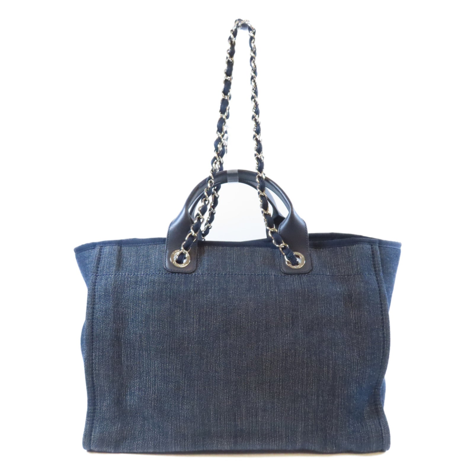 CHANEL 牛仔布Deauville Tote Bag銀扣手挽肩背兩用袋藍色/橙色