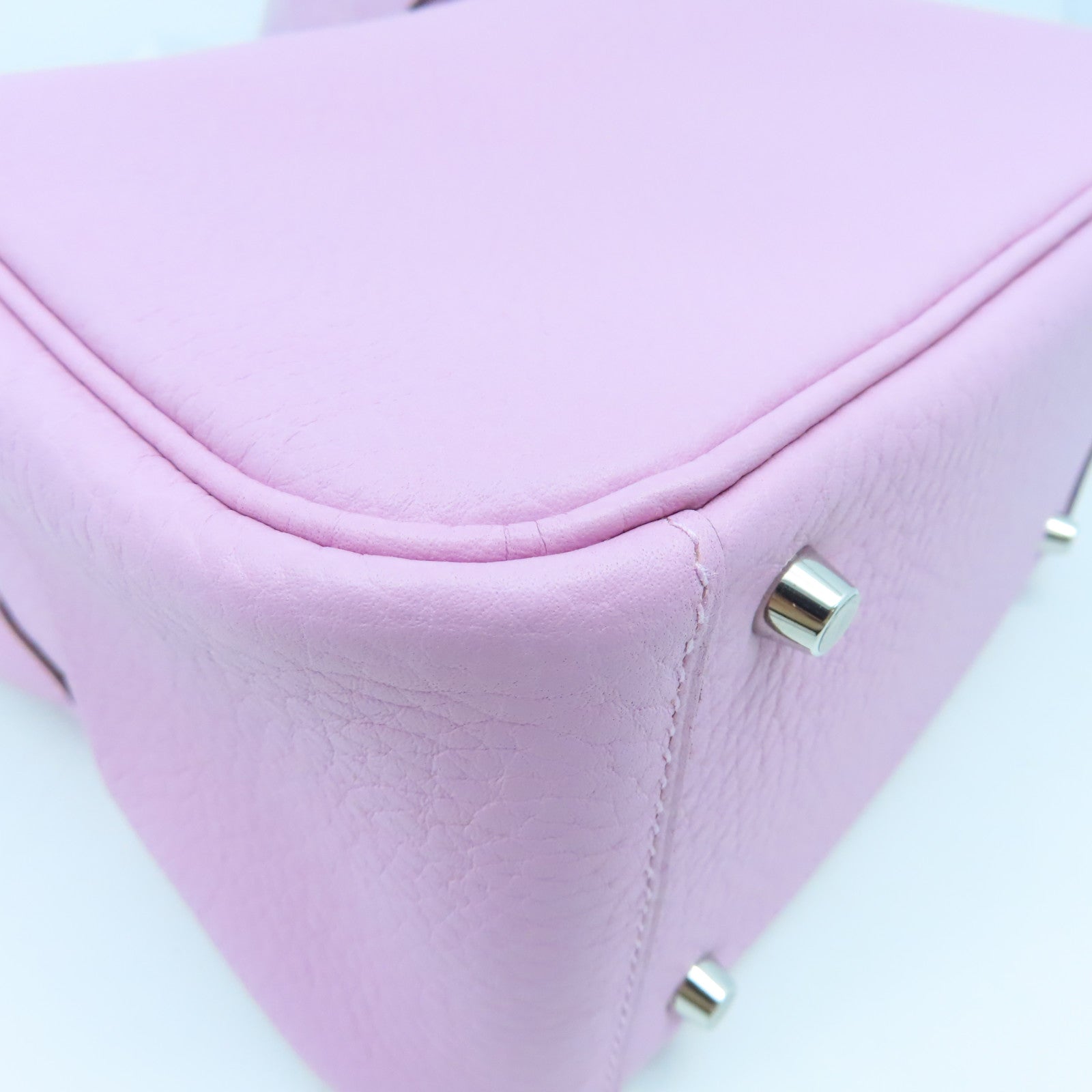HERMES Clemence Leather Mini Lindy Silver Buckle Handle Shoulder Bag Purple