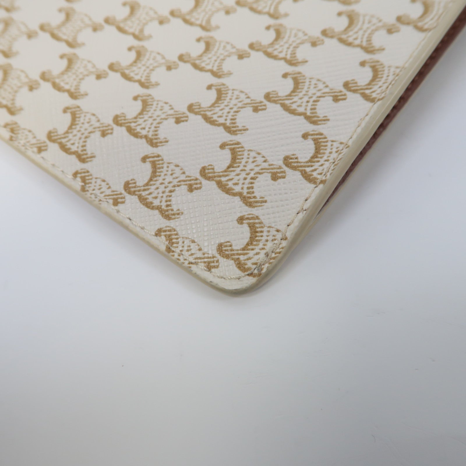 CELINE 塗層帆布/牛皮皮革Crossbody Bag肩背袋白色/啡色