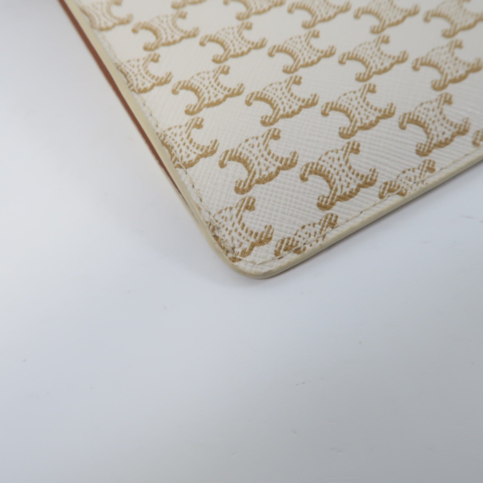 CELINE 塗層帆布/牛皮皮革Crossbody Bag肩背袋白色/啡色