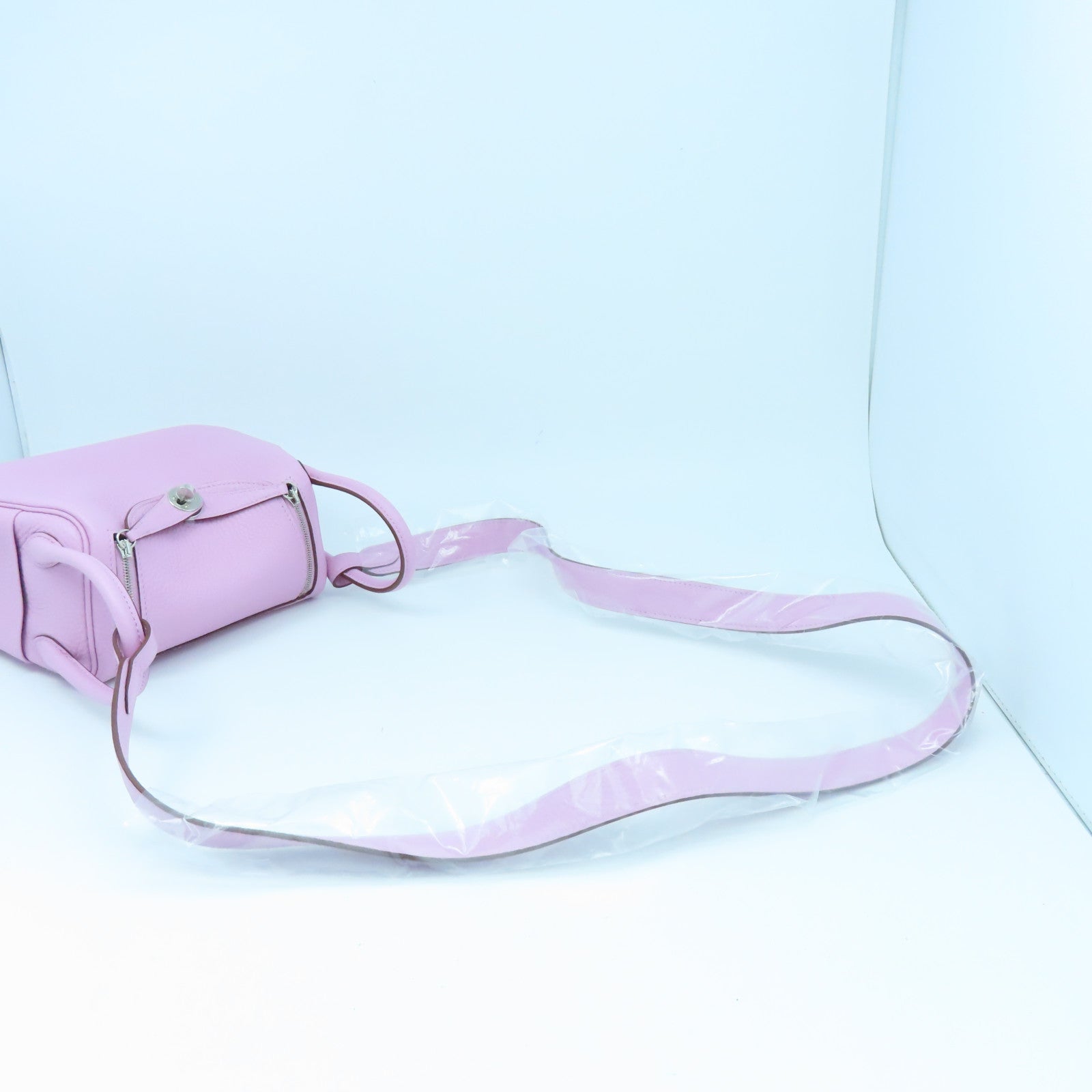 HERMES Clemence Leather Mini Lindy Silver Buckle Handle Shoulder Bag Purple
