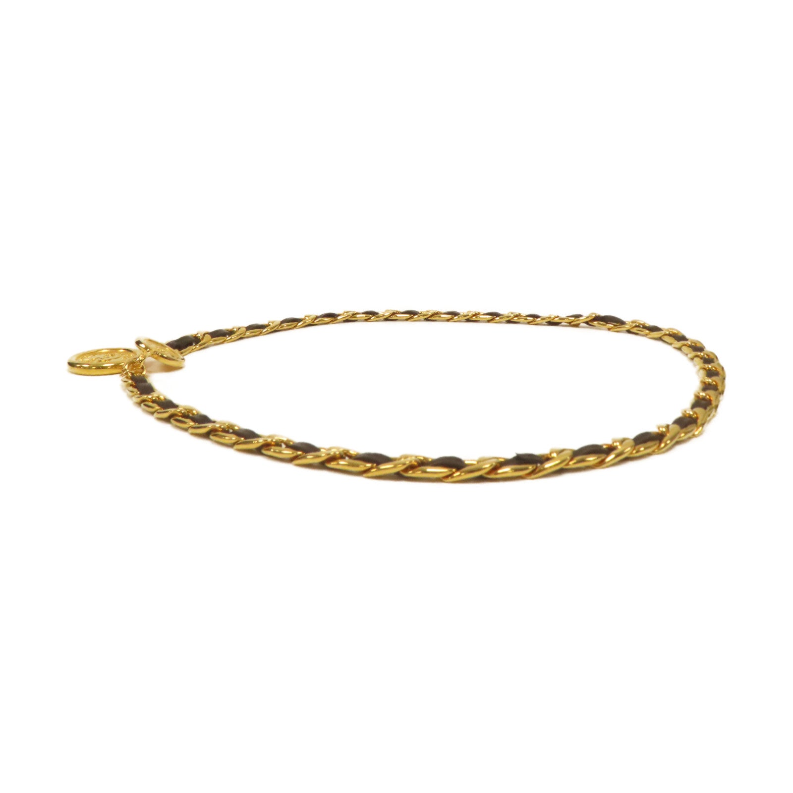 CHANEL 金屬Vintage Chain Belt金扣皮帶金色/黑色