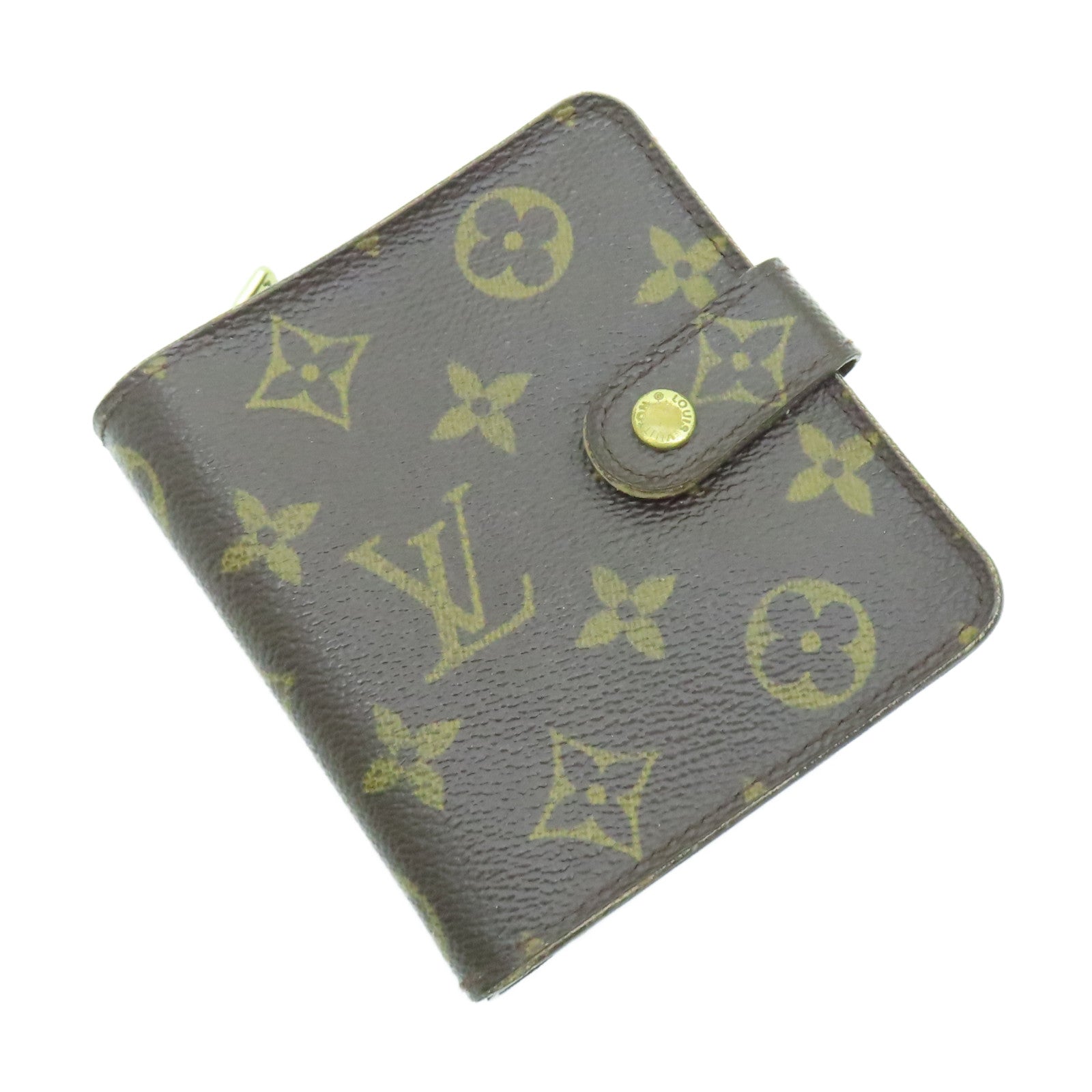 LOUIS VUITTON Monogram Compact Zipper金扣錢包啡色