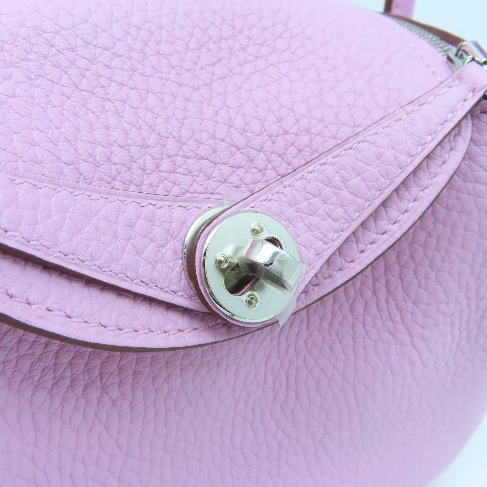 HERMES Clemence Leather Mini Lindy Silver Buckle Handle Shoulder Bag Purple