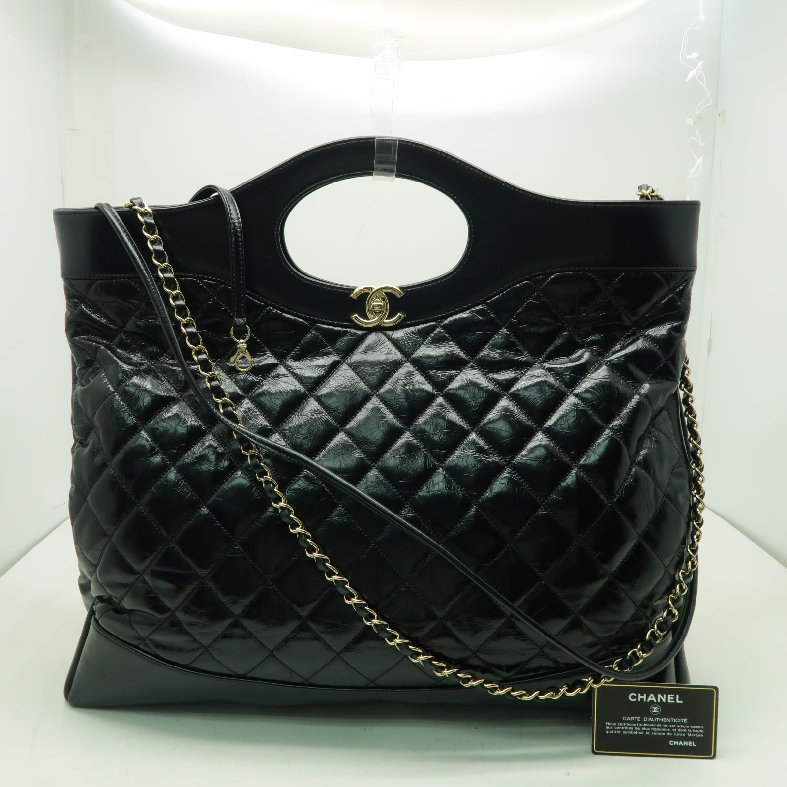 CHANEL 菱格Aged Calf皮革Shoulder Bag金扣手挽肩背兩用袋黒色