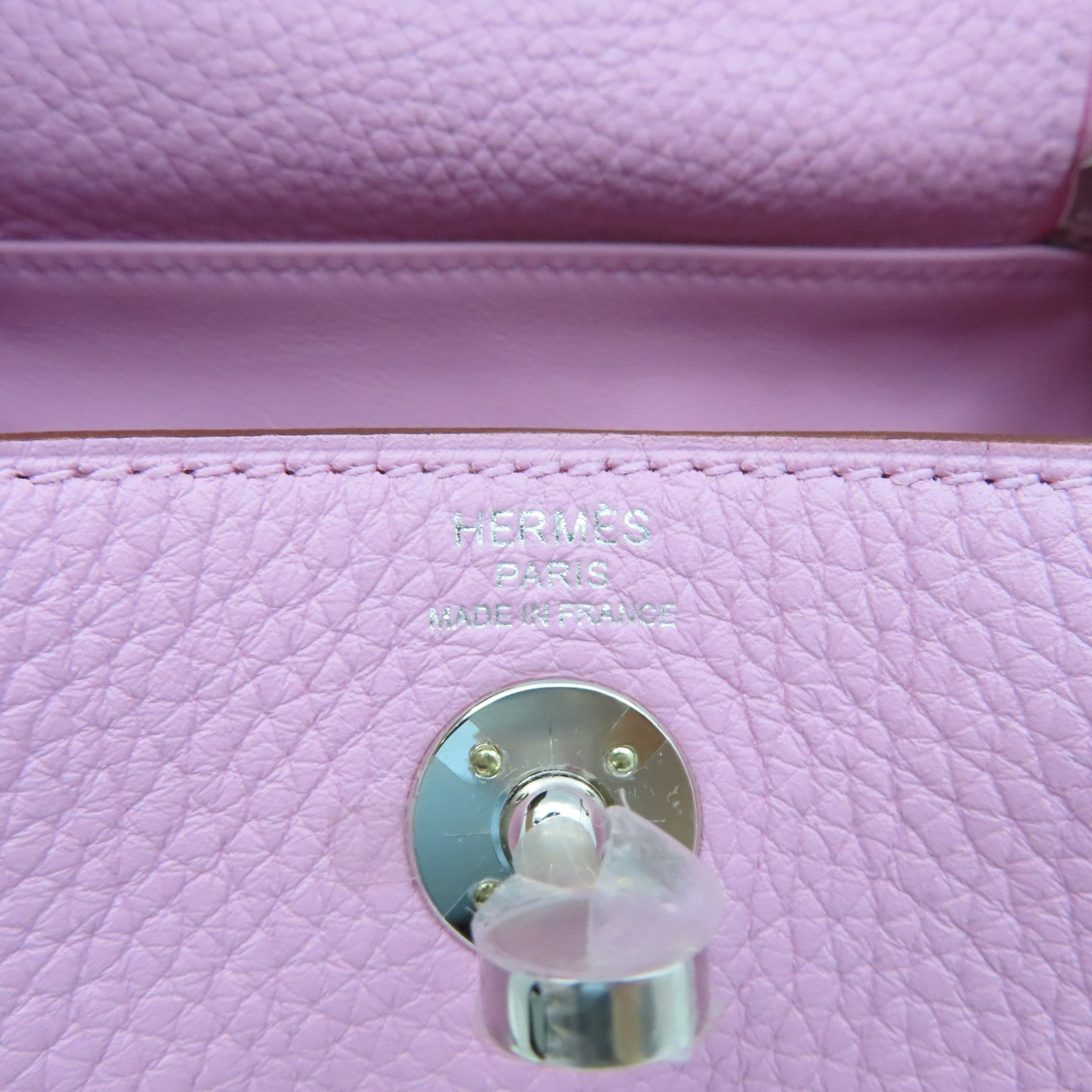 HERMES Clemence Leather Mini Lindy Silver Buckle Handle Shoulder Bag Purple