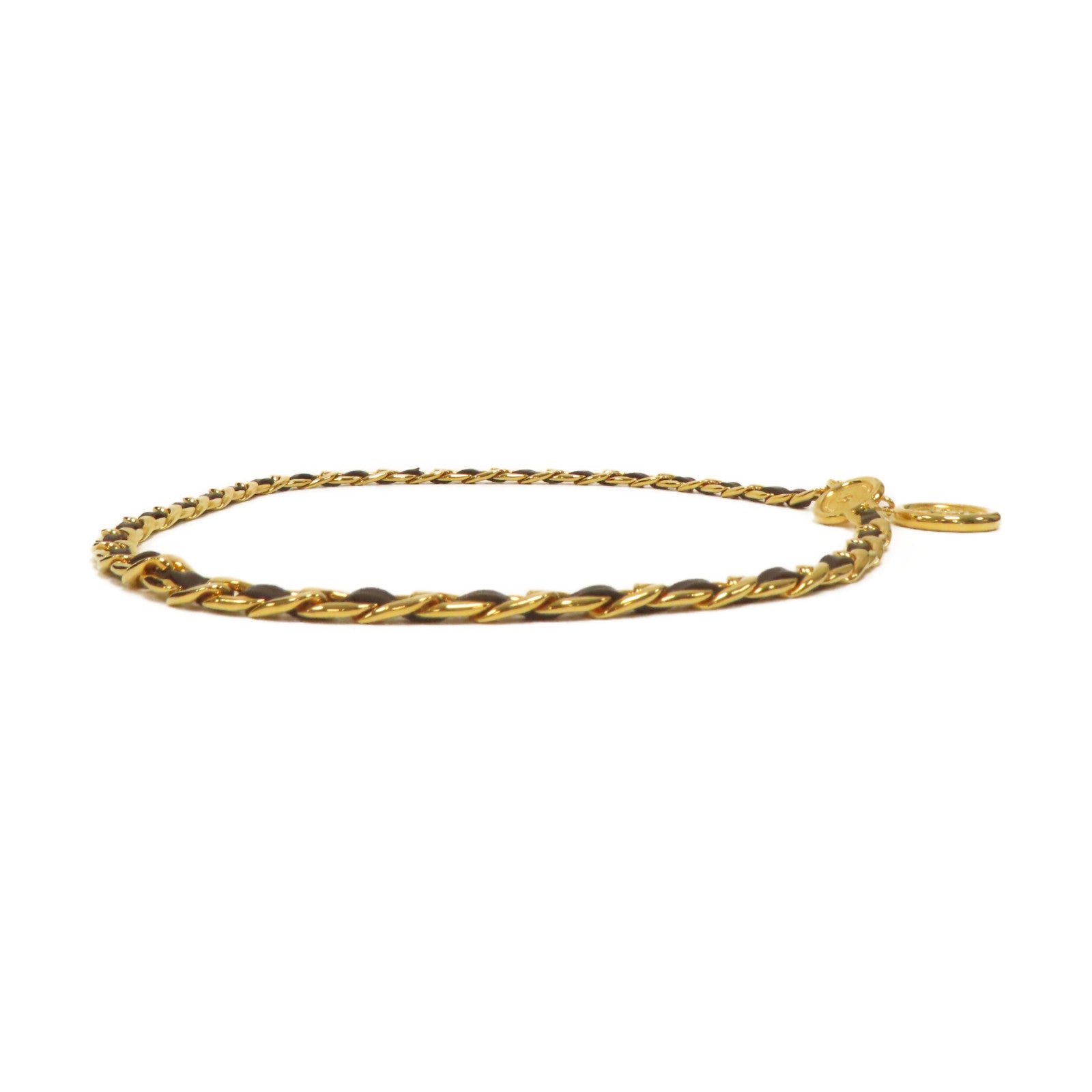 CHANEL 金屬Vintage Chain Belt金扣皮帶金色/黑色