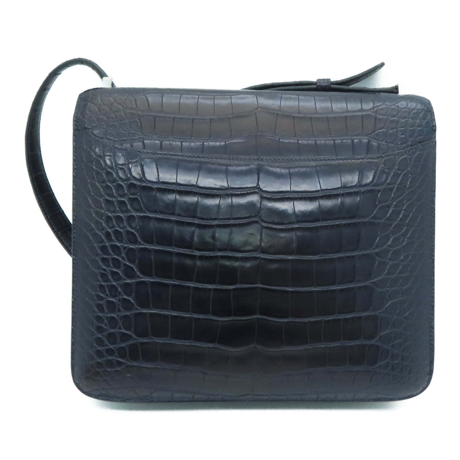HERMES 【激减优惠】Matte Alligator皮革2002 Shoulder Bag银扣肩背袋Blue Nuit/深蓝色