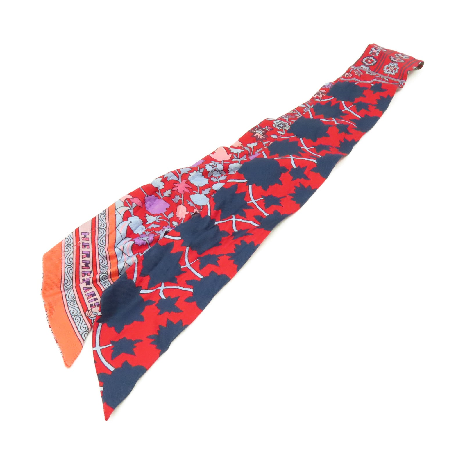 HERMES 【激減優惠】絲質Twilly Scarf絲巾紅色/彩色