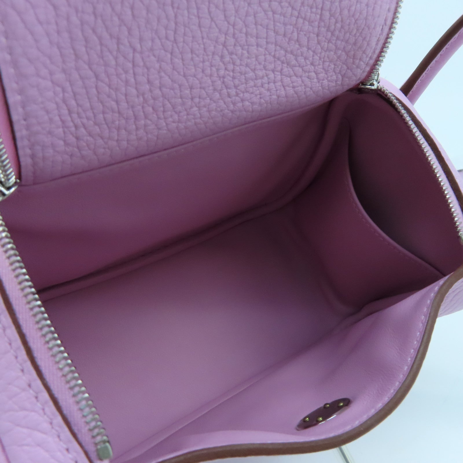 HERMES Clemence Leather Mini Lindy Silver Buckle Handle Shoulder Bag Purple