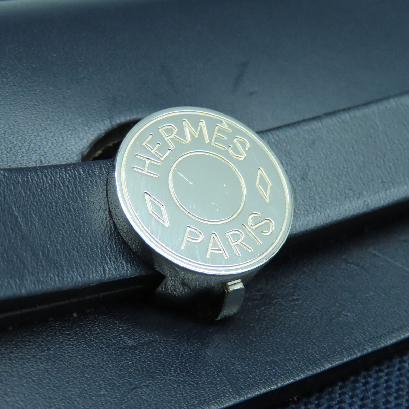 HERMES 帆布Herbag PM银扣手挽肩背两用袋深蓝色