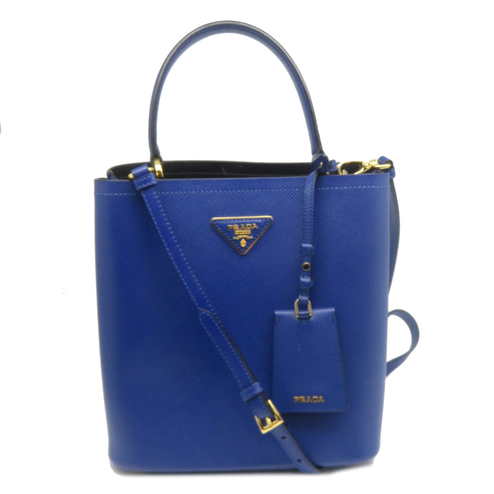 PRADA Saffiano皮革Panier Bag金扣手挽肩背兩用袋藍色