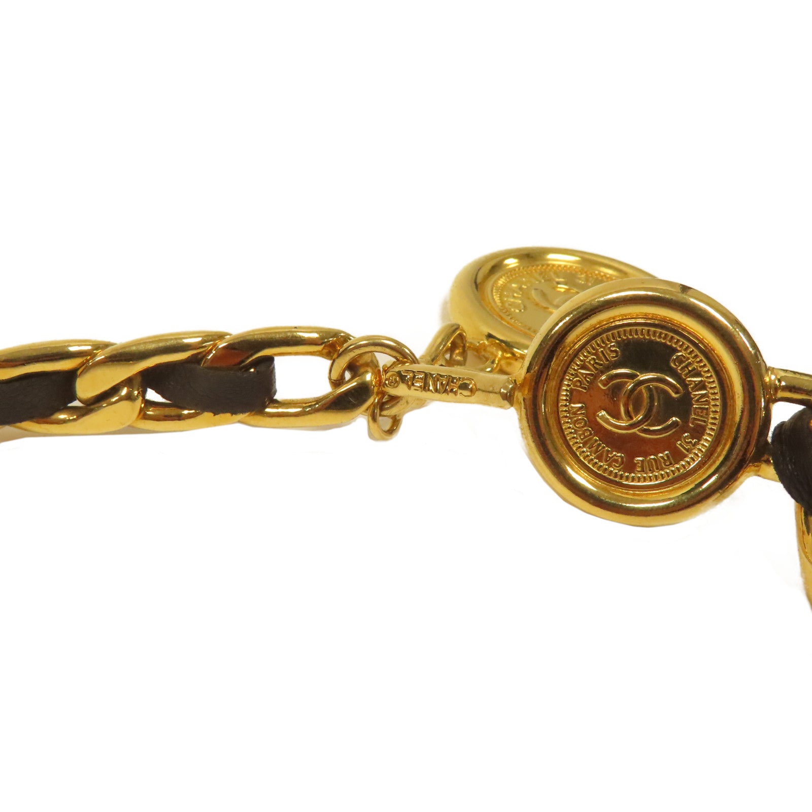 CHANEL 金屬Vintage Chain Belt金扣皮帶金色/黑色