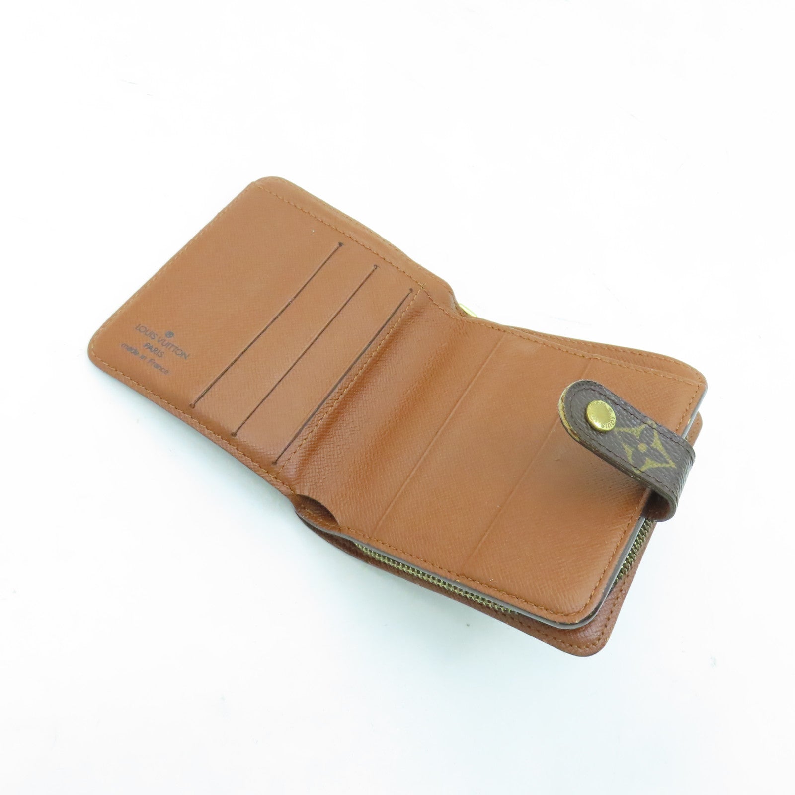 LOUIS VUITTON Monogram Compact Zipper金扣錢包啡色
