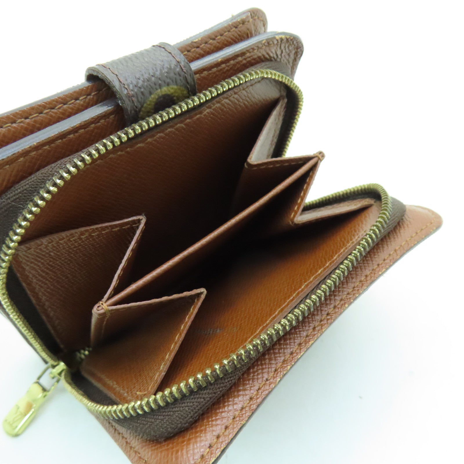 LOUIS VUITTON Monogram Compact Zipper金扣錢包啡色