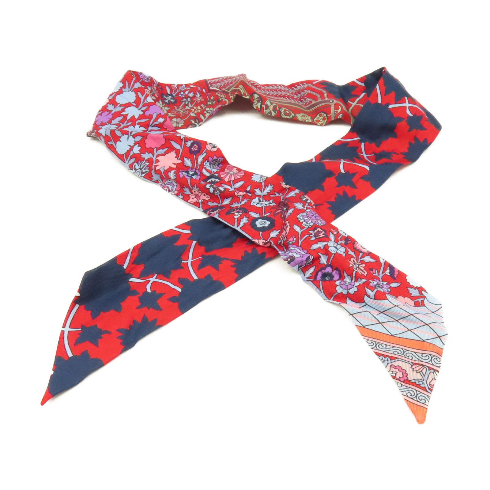 HERMES 【激減優惠】絲質Twilly Scarf絲巾紅色/彩色