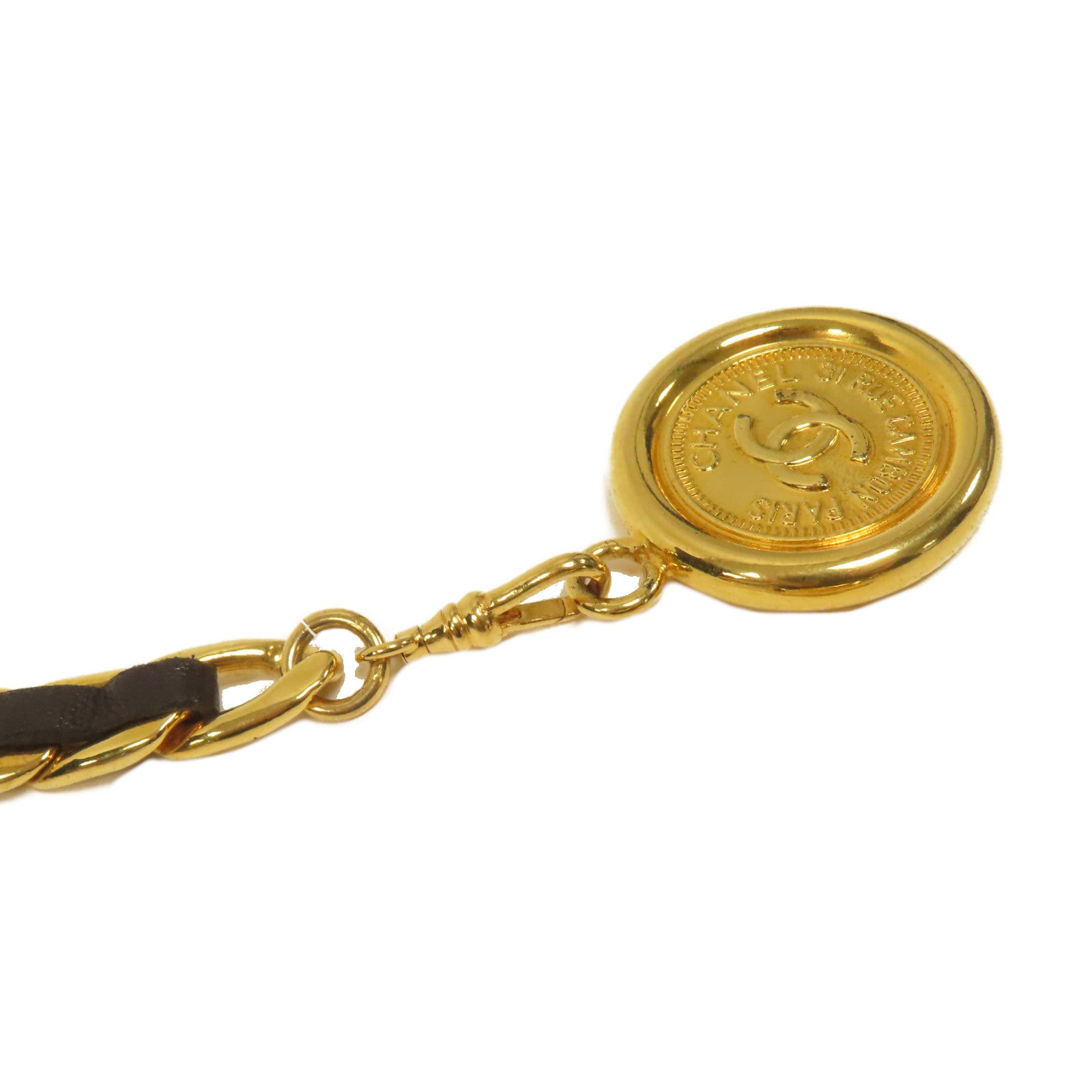 CHANEL 金屬Vintage Chain Belt金扣皮帶金色/黑色