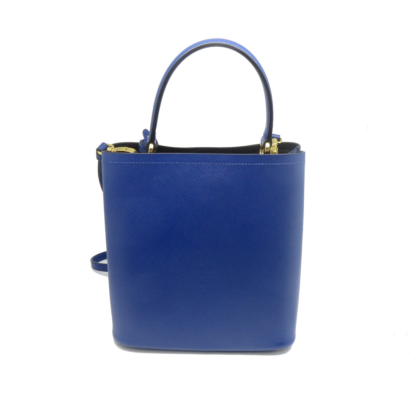 PRADA Saffiano皮革Panier Bag金扣手挽肩背兩用袋藍色