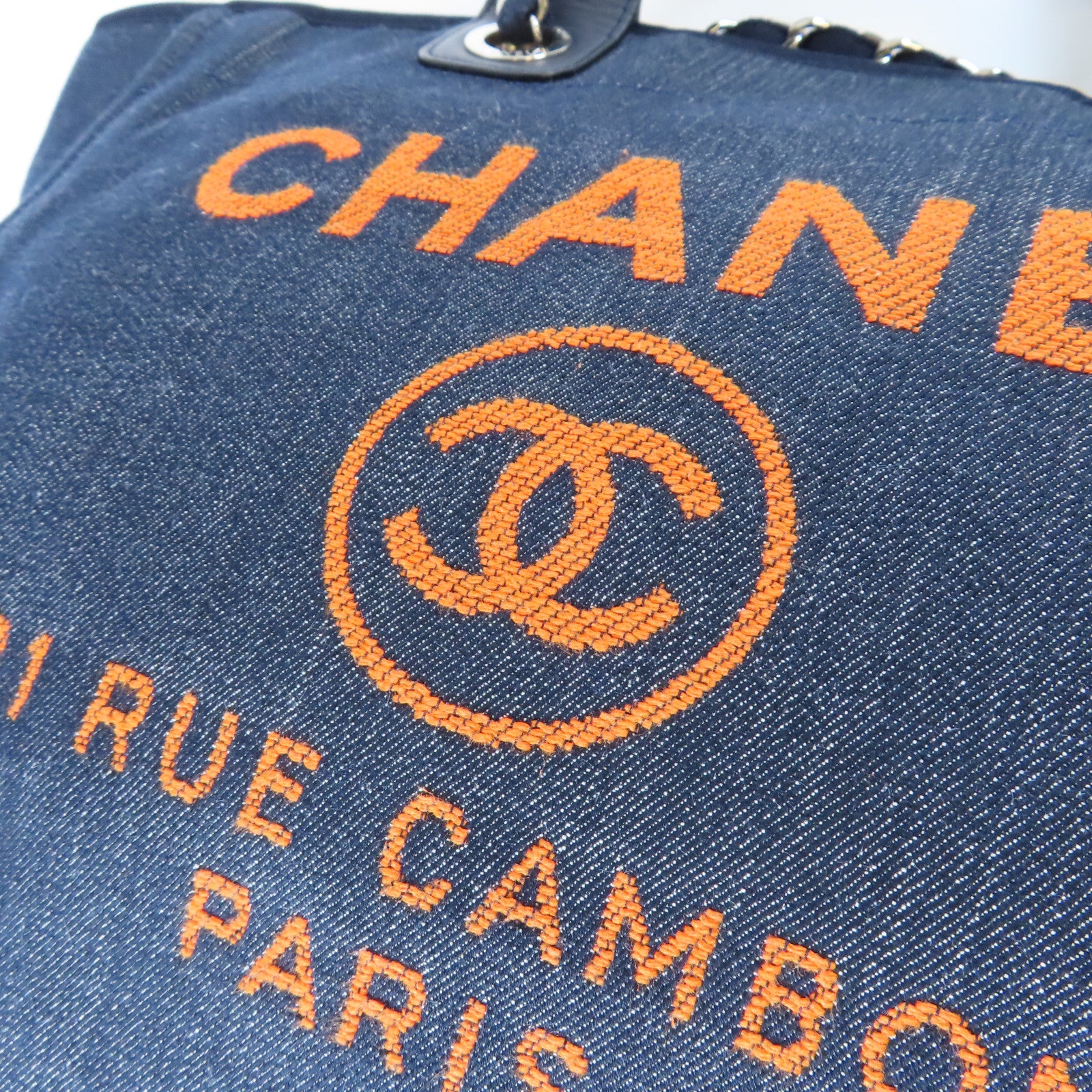 CHANEL 牛仔布Deauville Tote Bag銀扣手挽肩背兩用袋藍色/橙色