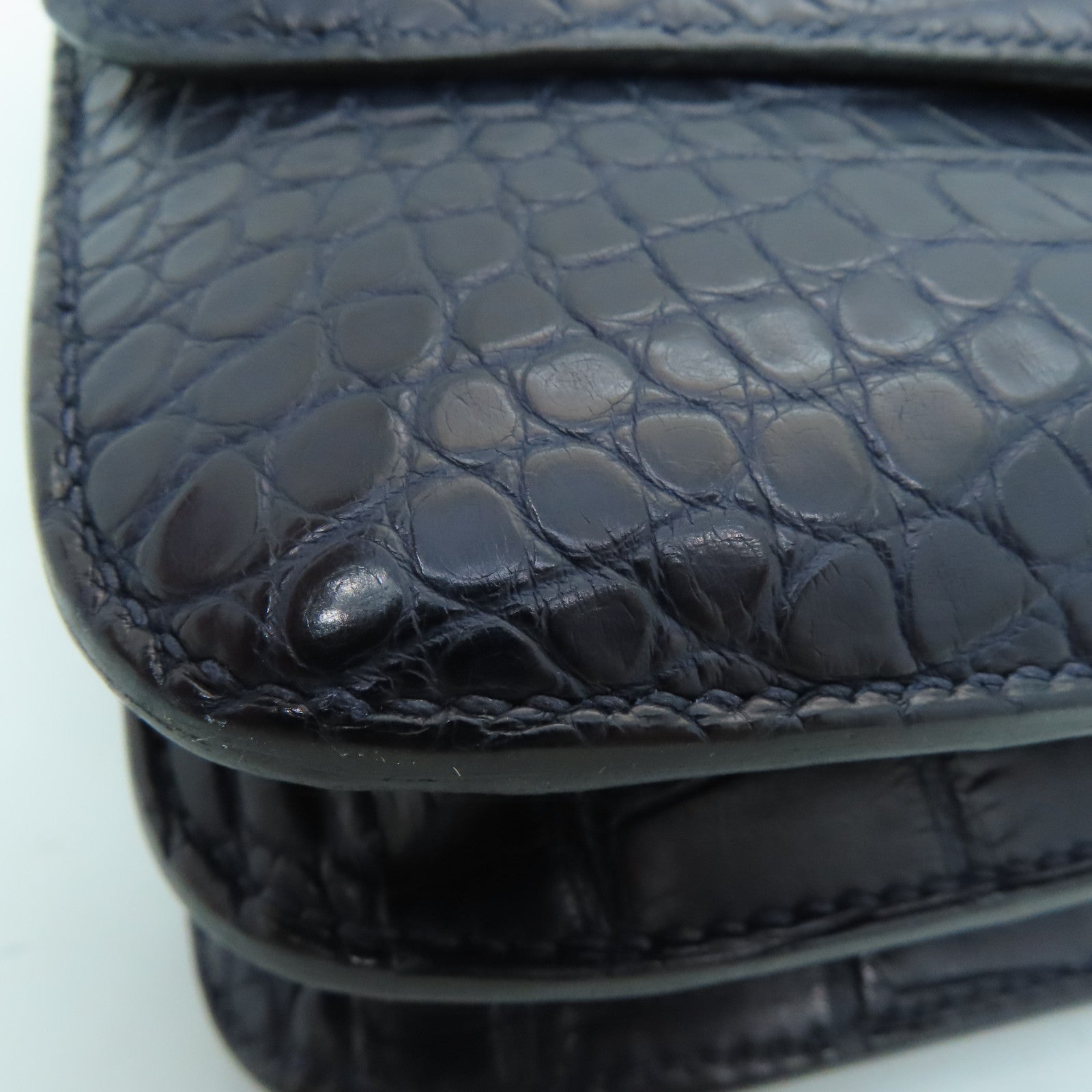 HERMES 【激减优惠】Matte Alligator皮革2002 Shoulder Bag银扣肩背袋Blue Nuit/深蓝色