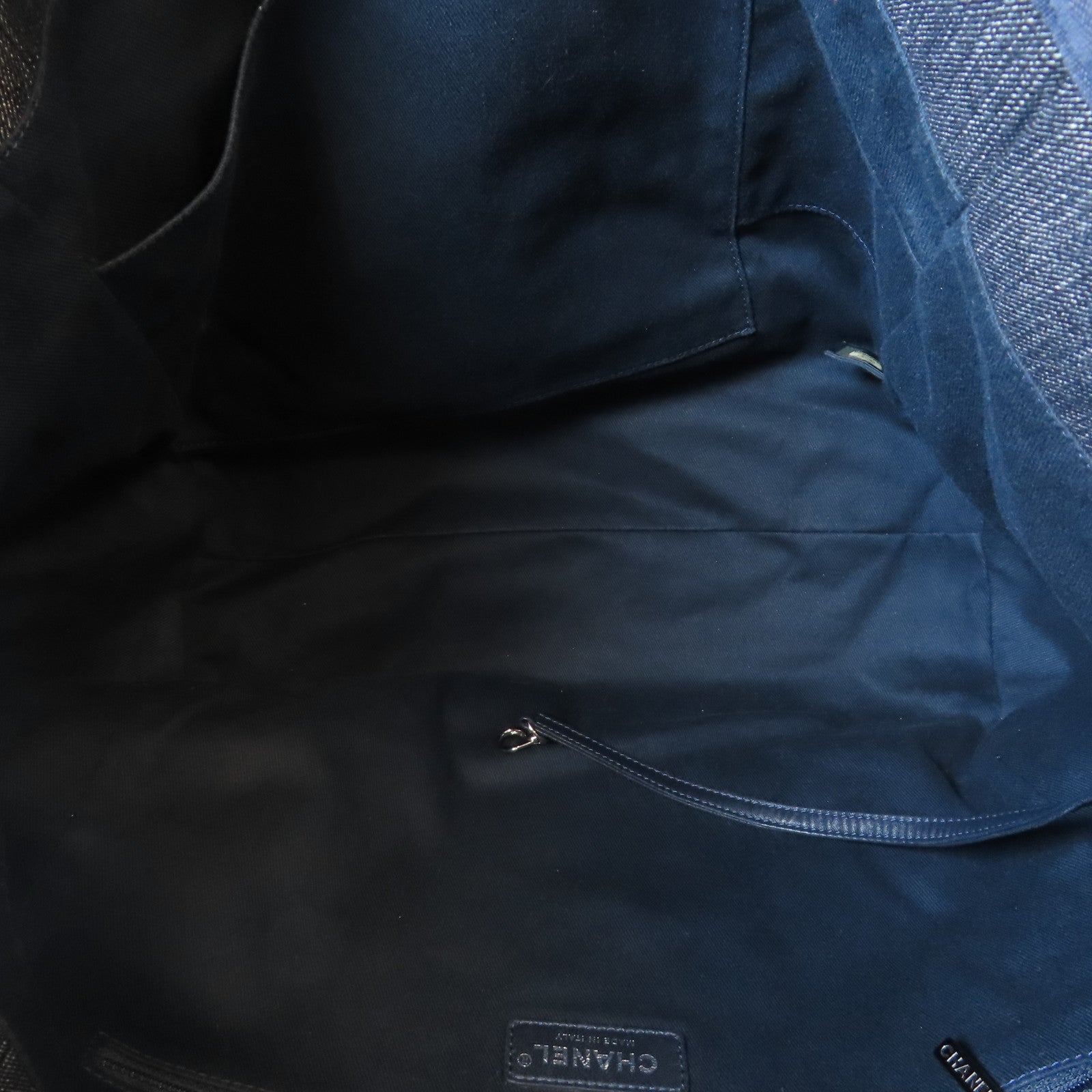 CHANEL 牛仔布Deauville Tote Bag銀扣手挽肩背兩用袋藍色/橙色