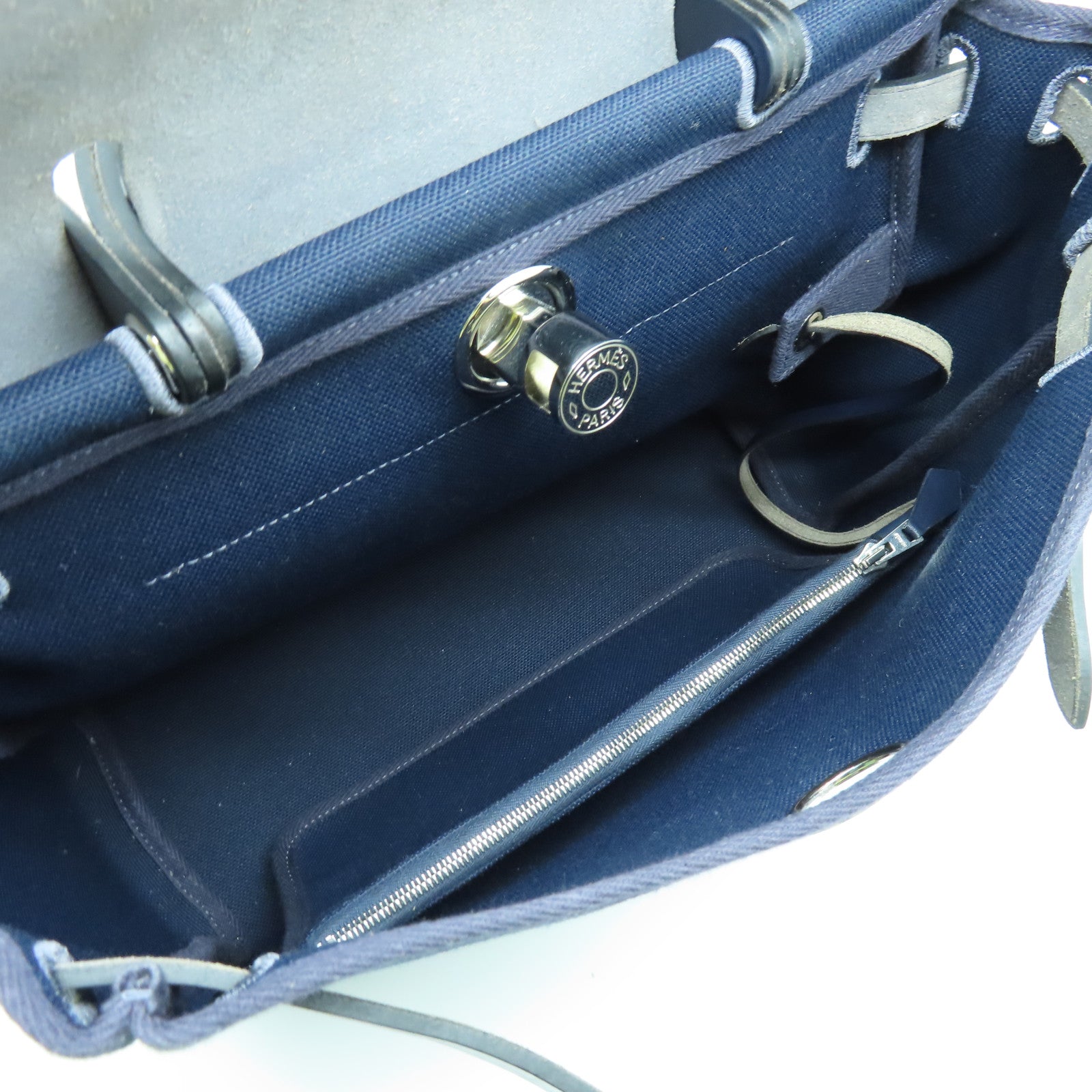 HERMES 帆布Herbag PM银扣手挽肩背两用袋深蓝色