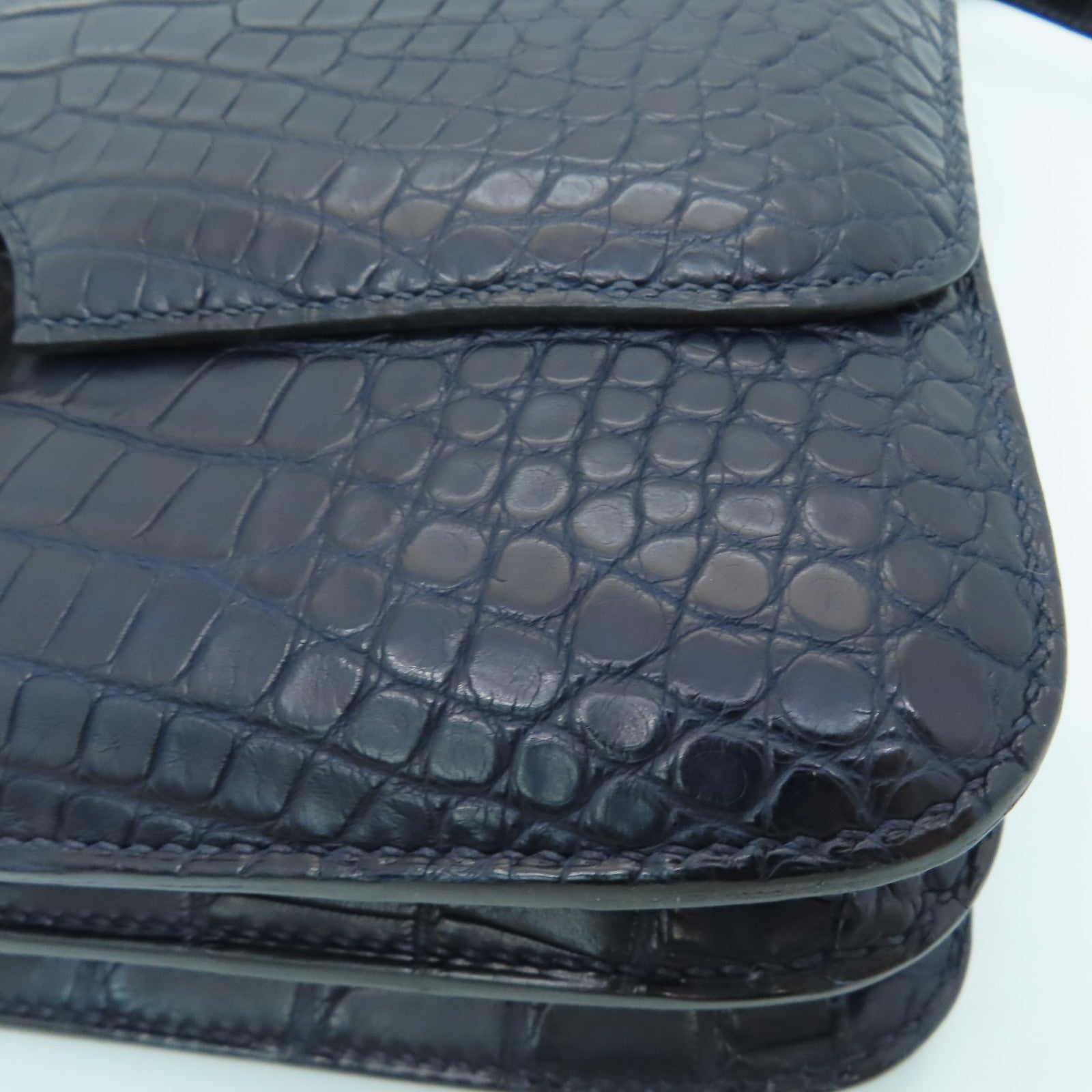 HERMES 【激减优惠】Matte Alligator皮革2002 Shoulder Bag银扣肩背袋Blue Nuit/深蓝色