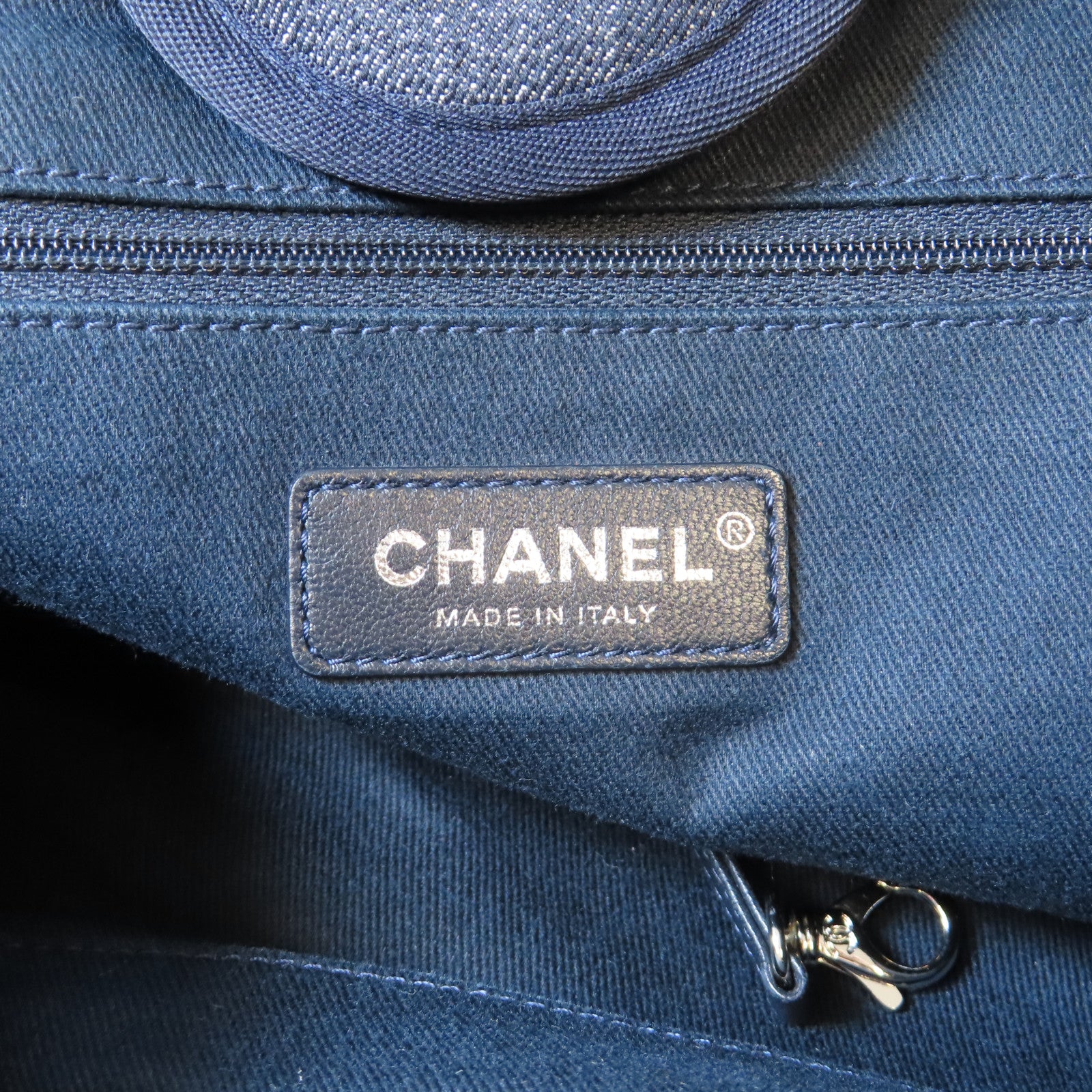 CHANEL 牛仔布Deauville Tote Bag銀扣手挽肩背兩用袋藍色/橙色